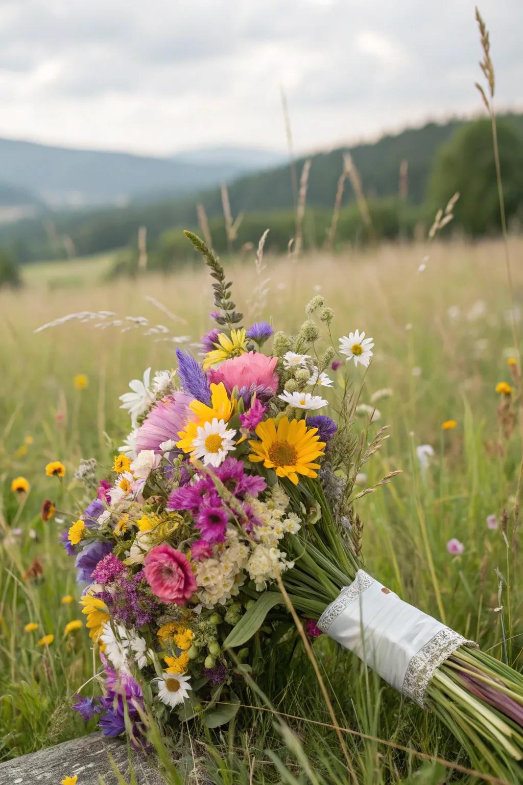 A radiant collection of meadow blossoms, the ultimate choice for a wedding that respects your budget.