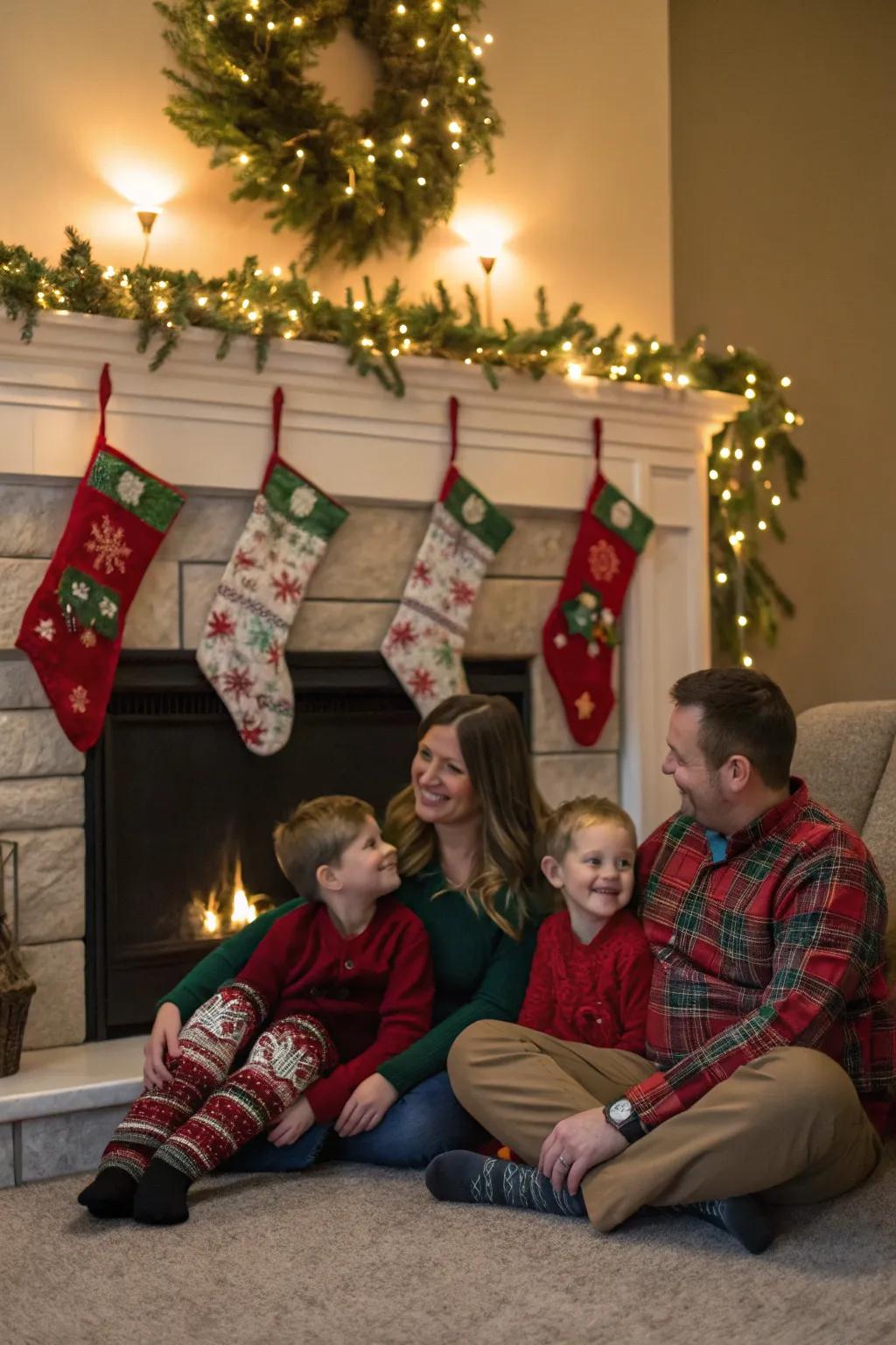 A heartwarming family moment captured by the fireside.