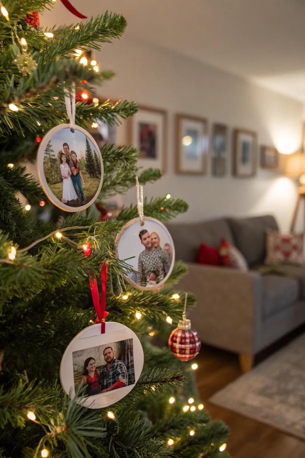 A Christmas tree glowing with memories beautifully captured in ornaments