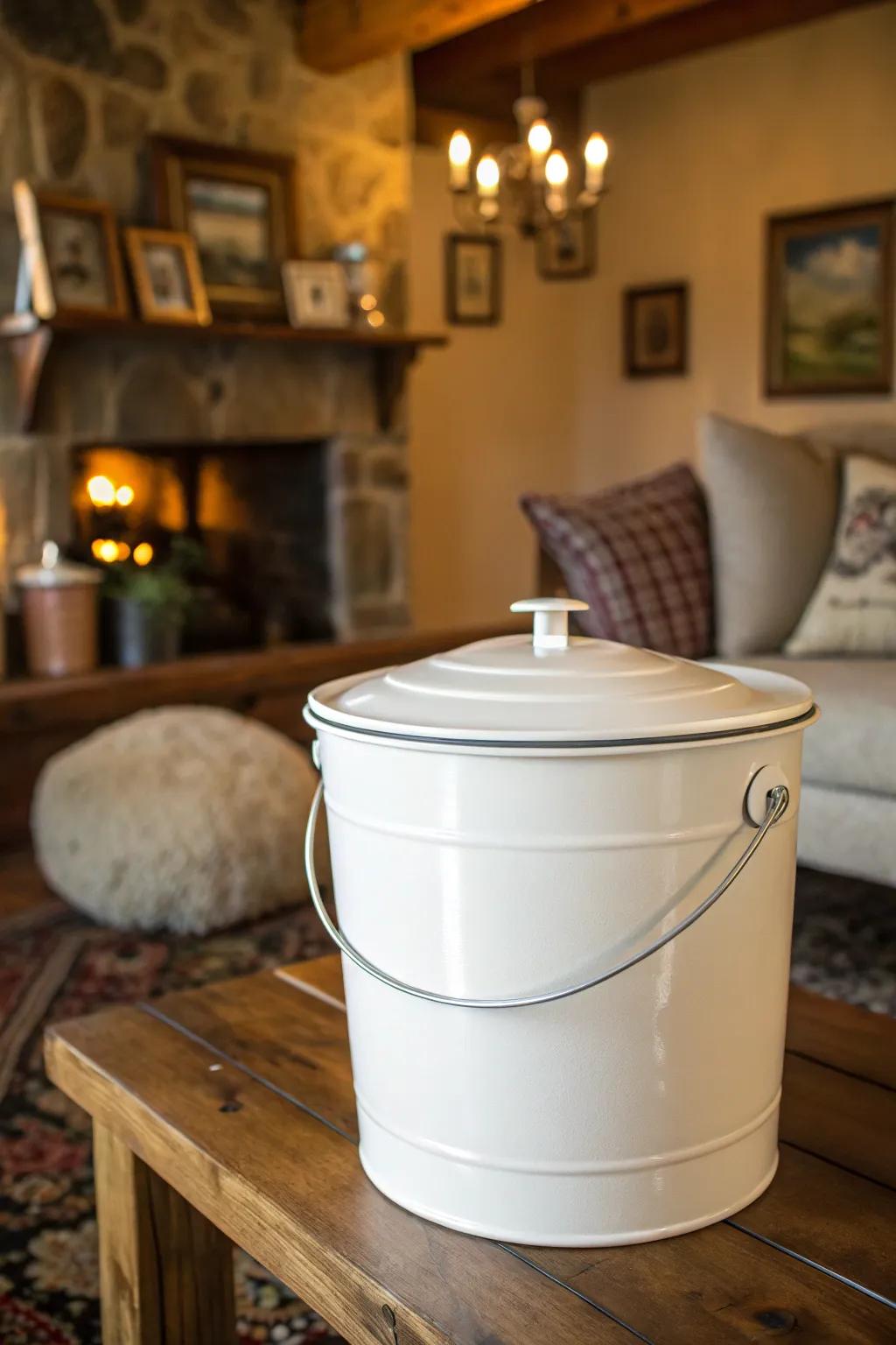 A traditional unscented canister with a flip-top lid fits perfectly into a warm and welcoming home.