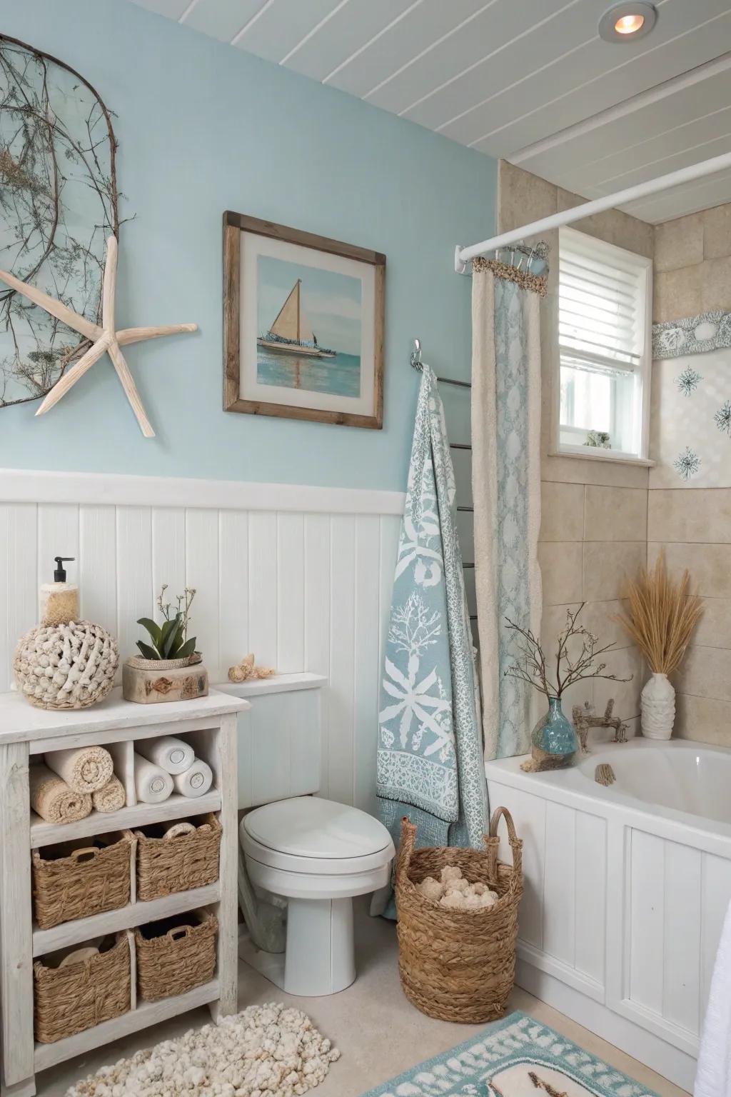 A gentle color scheme creates a serene coastal atmosphere.