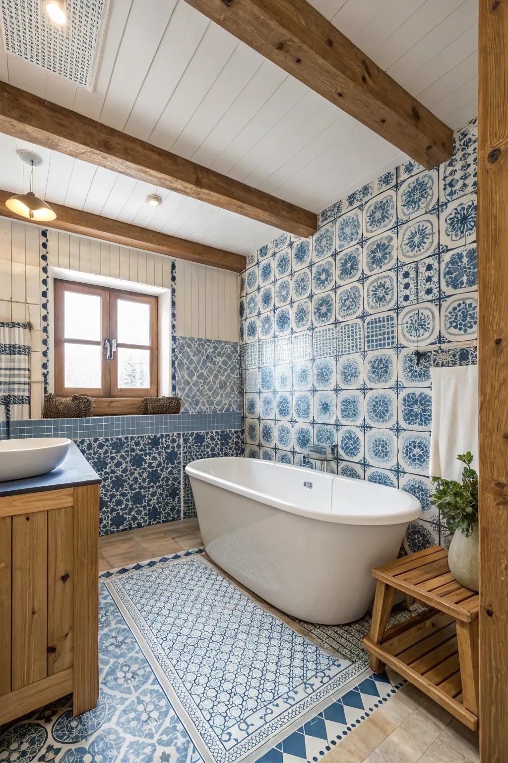 Embrace the classic coastal look with a blue and white tile palette.