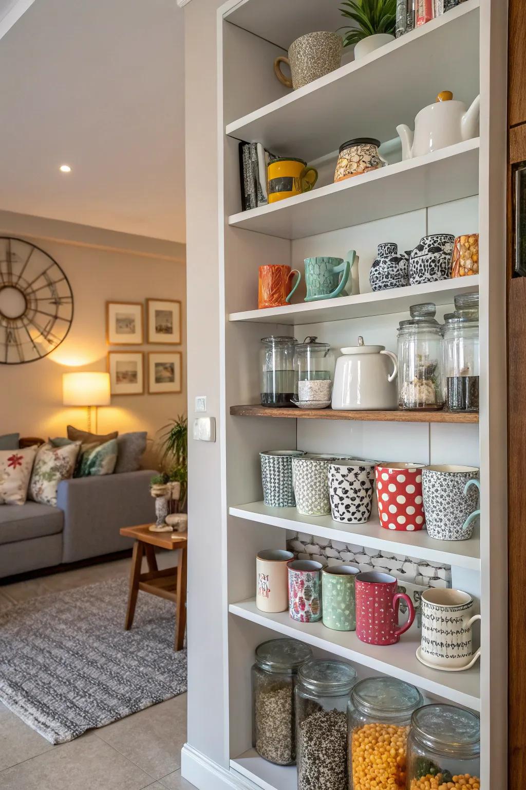 Use wall space for an efficient and trendy coffee bar.