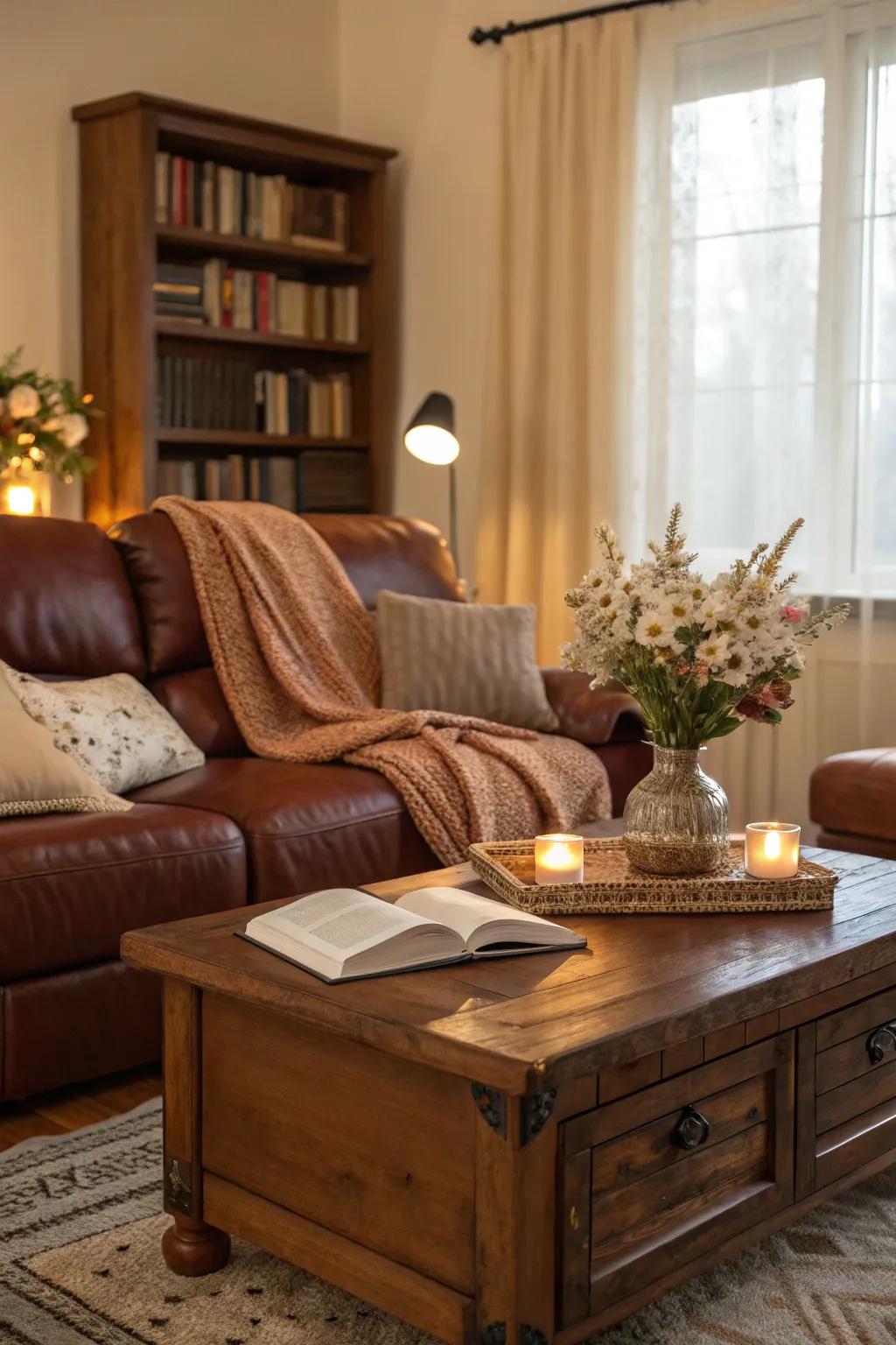 The pairing of wood and leather is a design choice that endures.