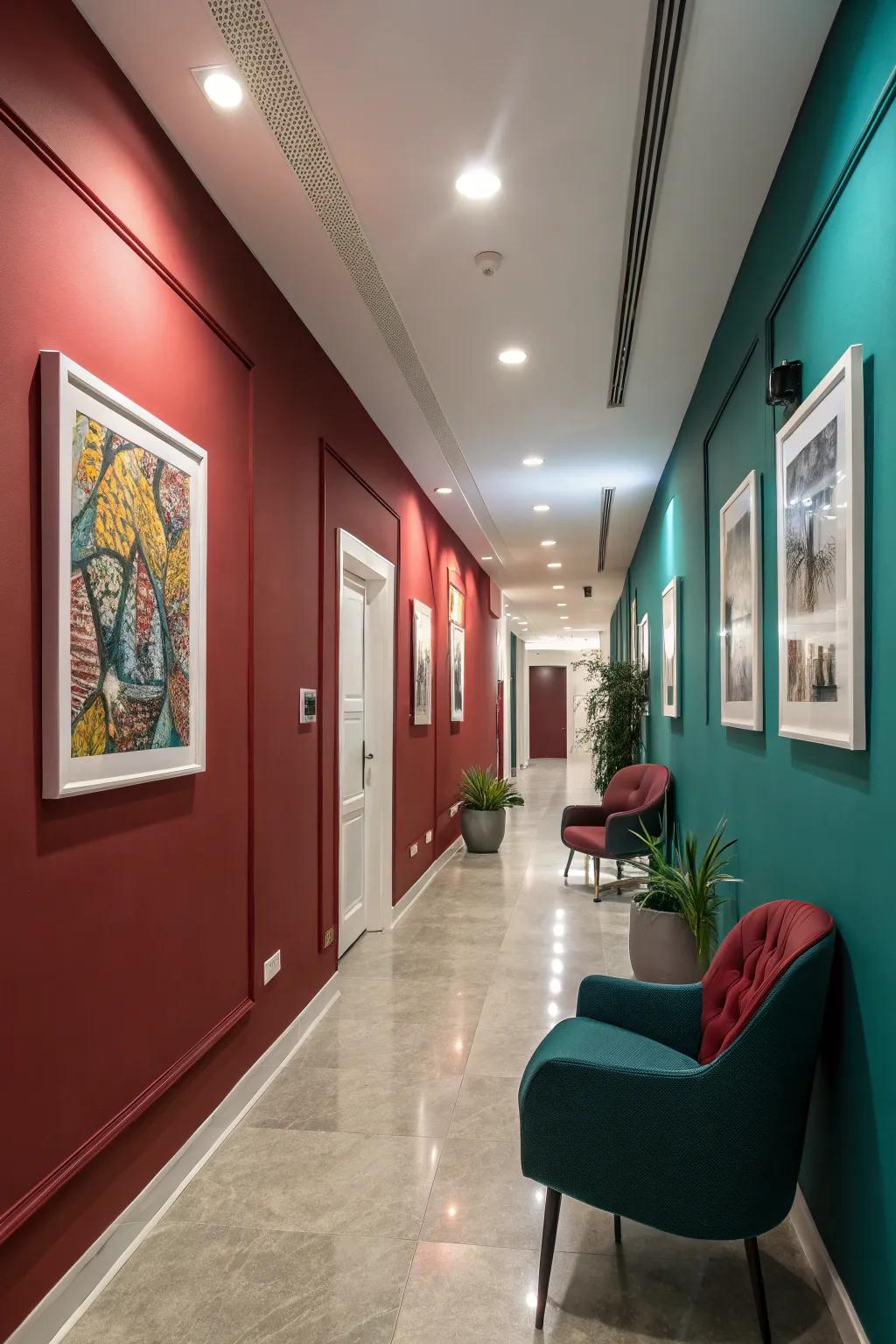 Deep red or teal walls add a touch of luxury and warmth.