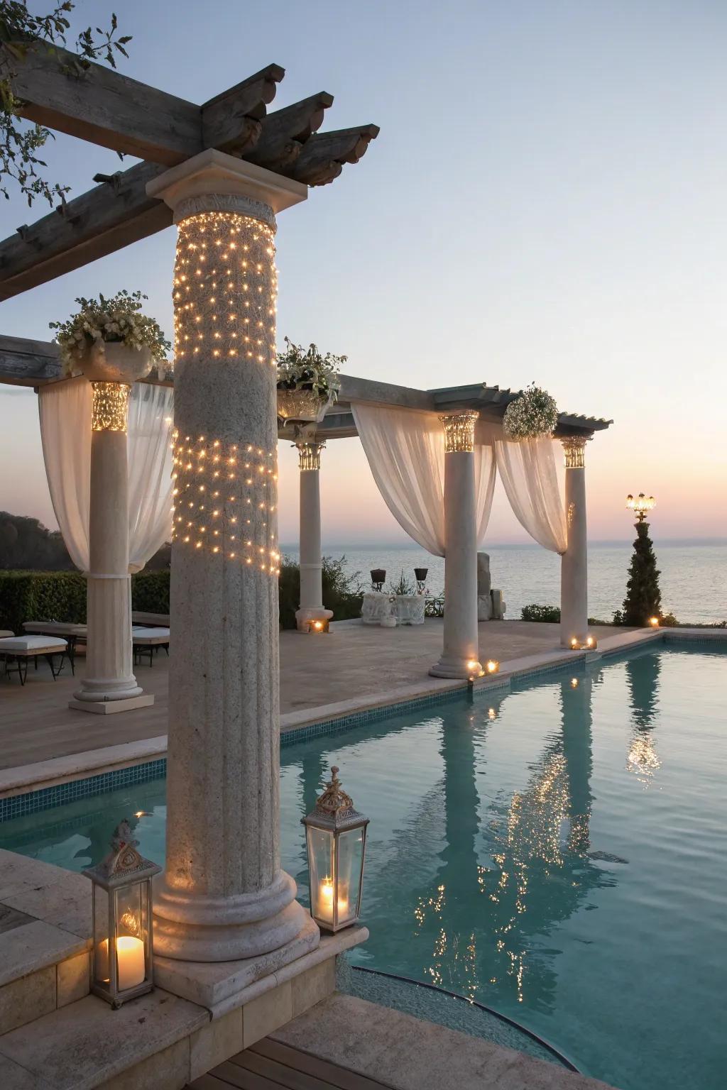 Establish a resort-inspired feel using poolside upright lighting.