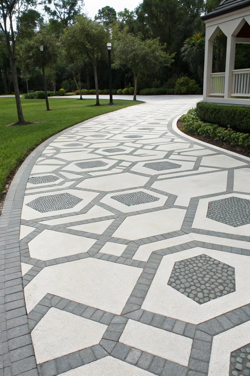 A driveway displaying geometric patterns for a contemporary touch.