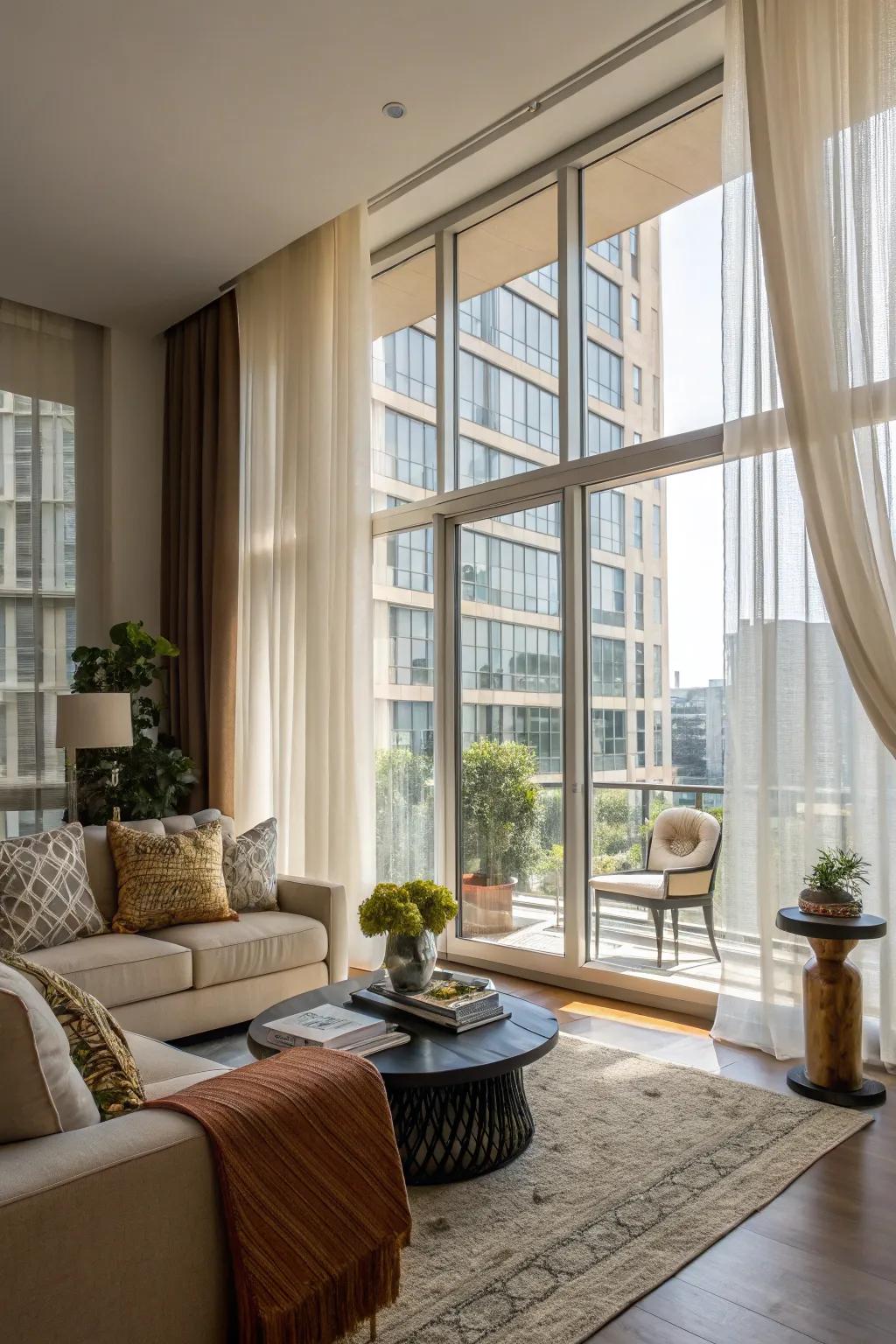 Sunlight enhancing the spaciousness of a condo living area.