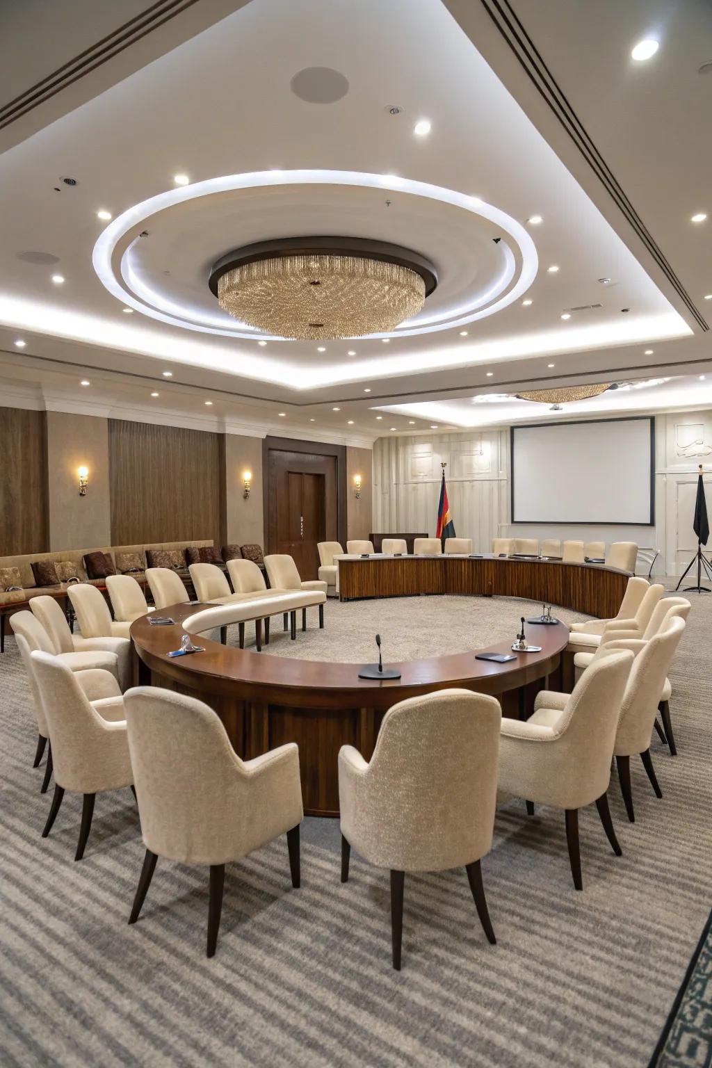 Circular seating encourages participation and inclusivity.