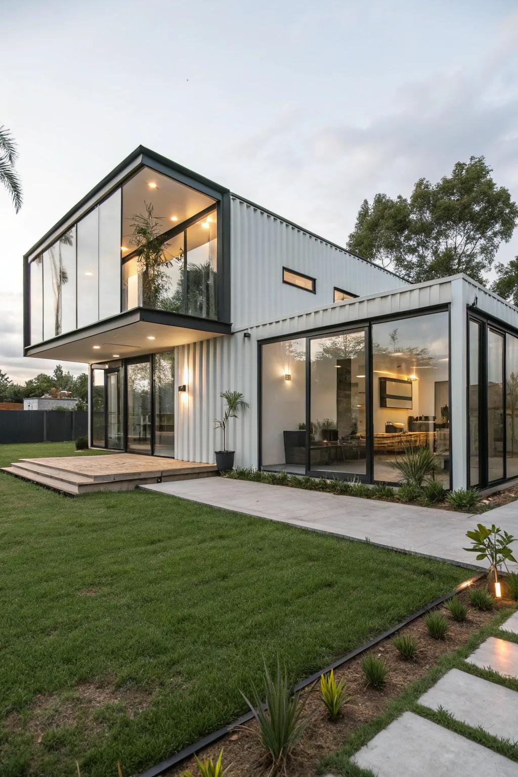 A chic container home showcasing contemporary architectural features.