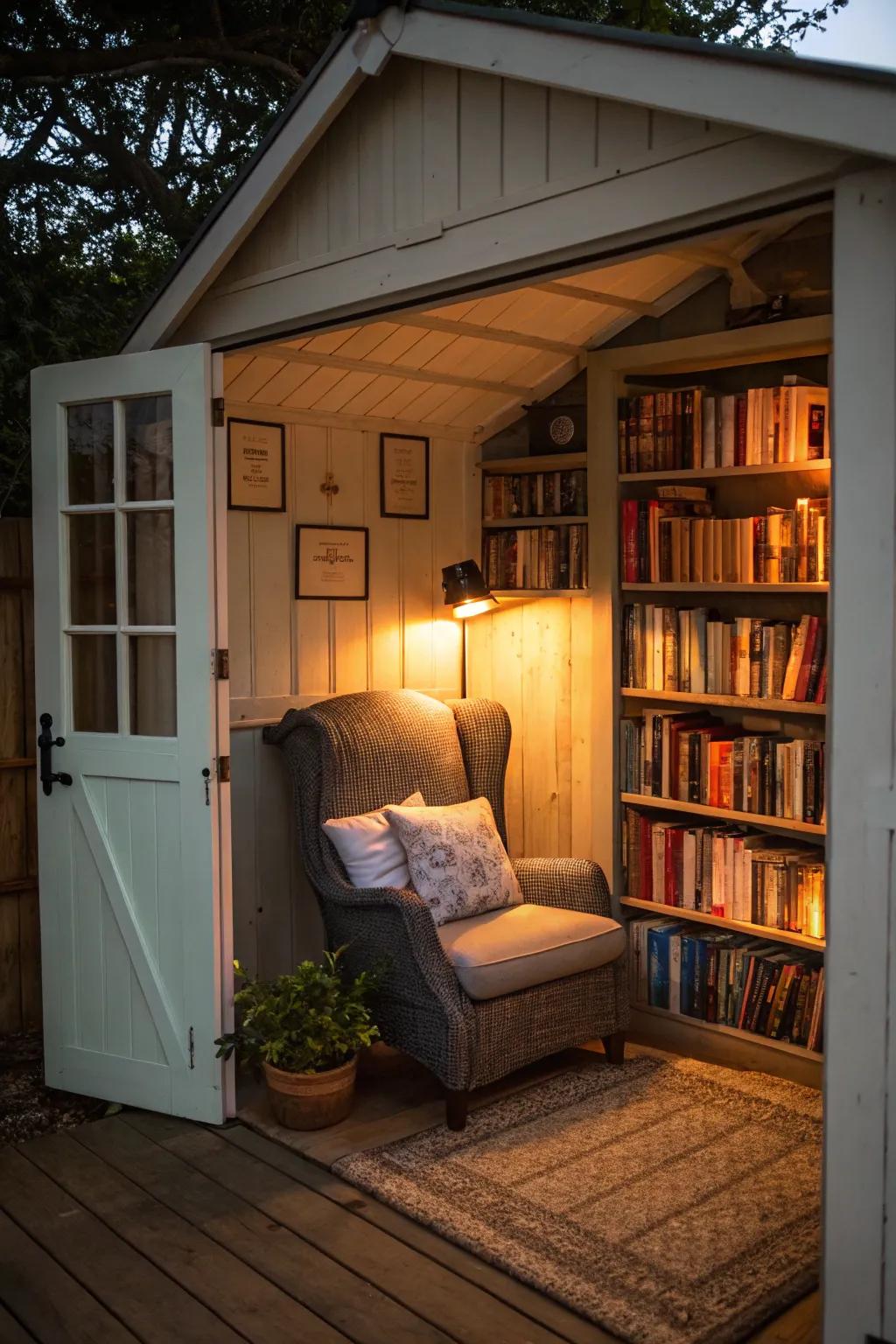 Craft a serene reading escape right in your shed.
