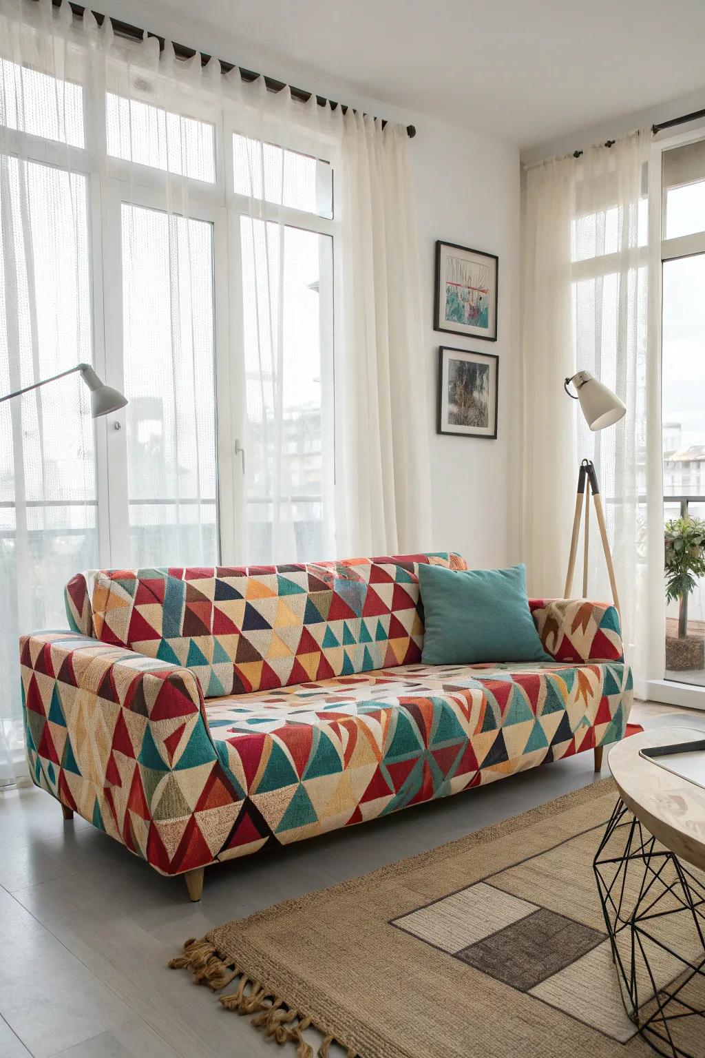 Bold patterns can easily transform any sofa into a room's main attraction.