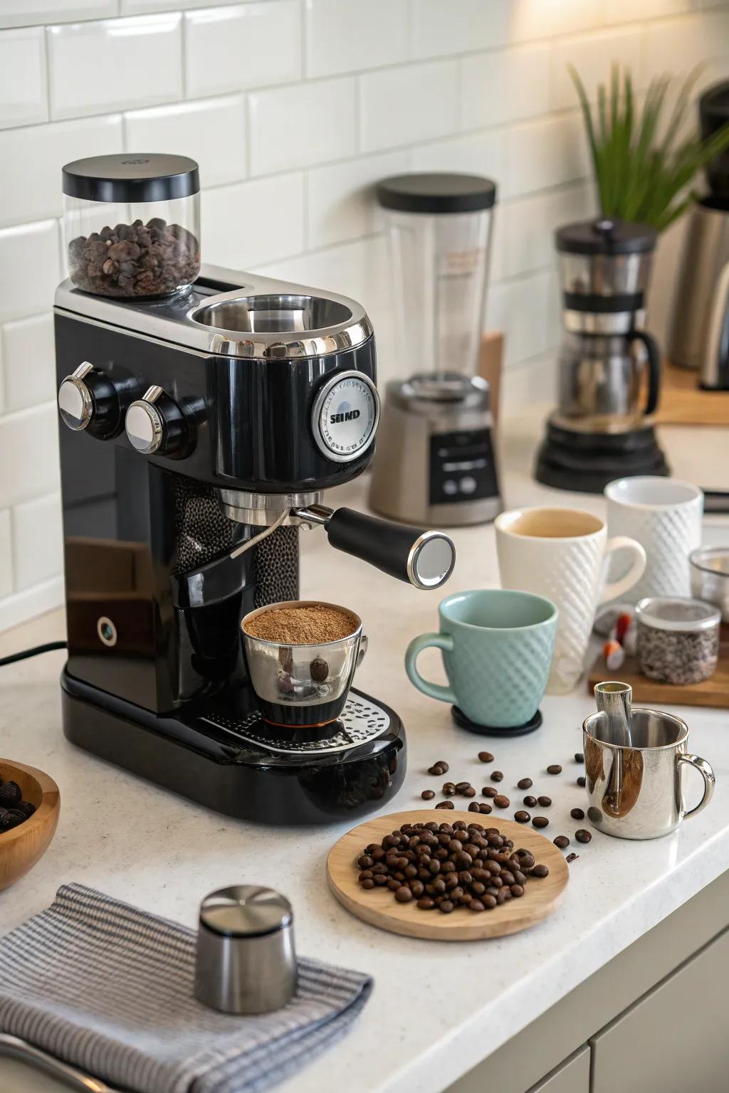 An espresso machine provides a touch of class to any coffee area.