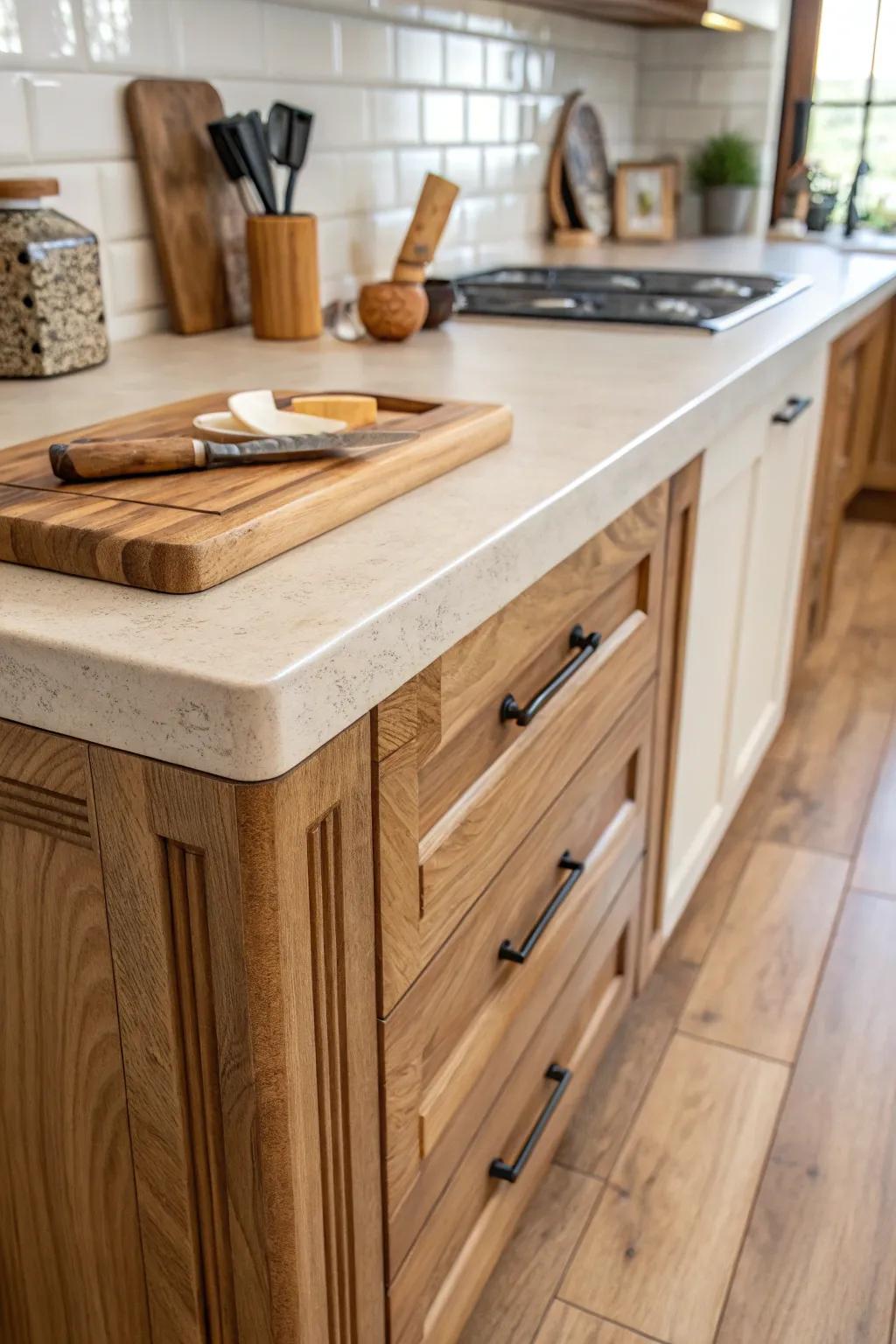 Cozy wooden end caps enhancing the natural beauty of this kitchen.