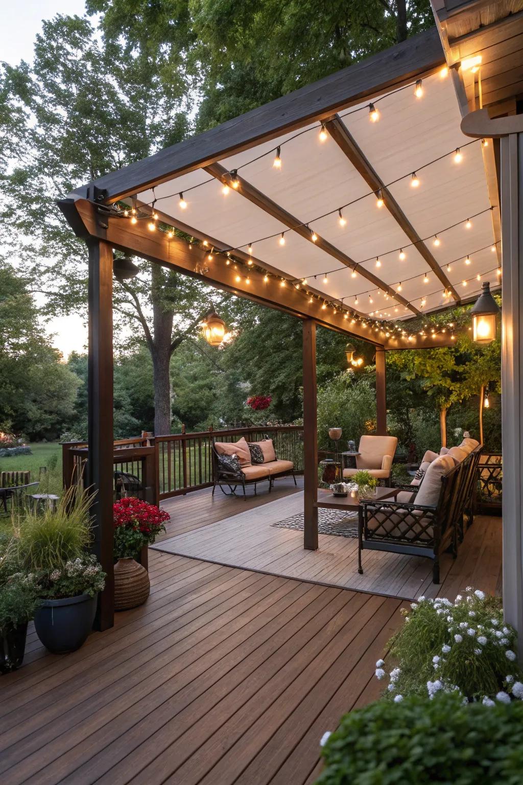 A multipurpose pergola-covered patio ideal for any event.