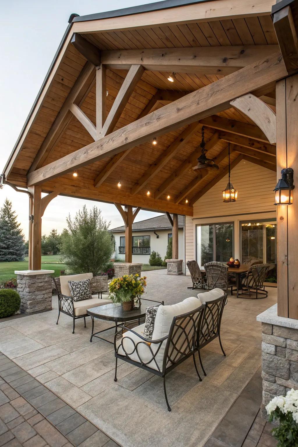 Gable roofs lend an elegant touch to any patio design.