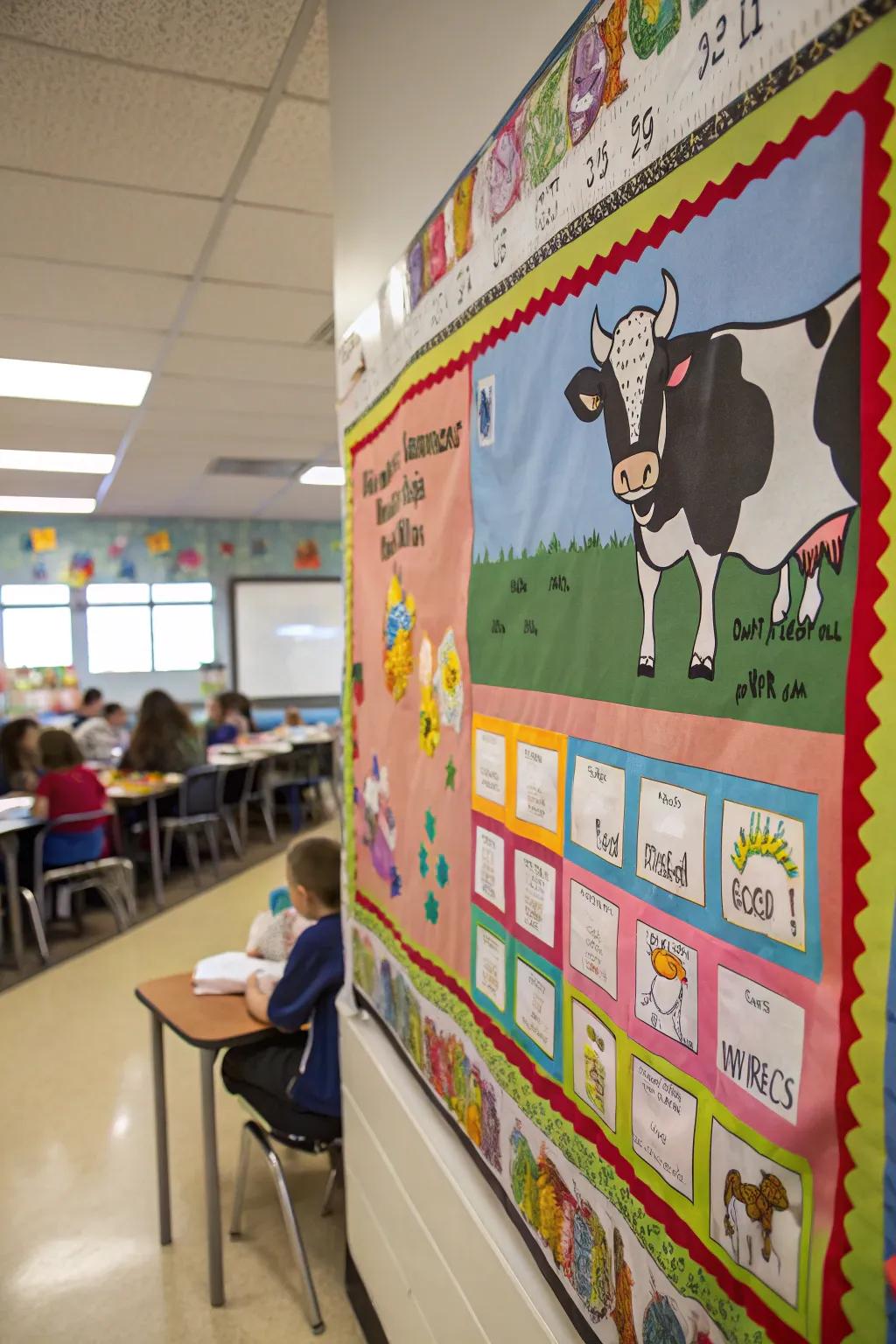 A 'Moo-ving into Great Learning' board that celebrates educational progress