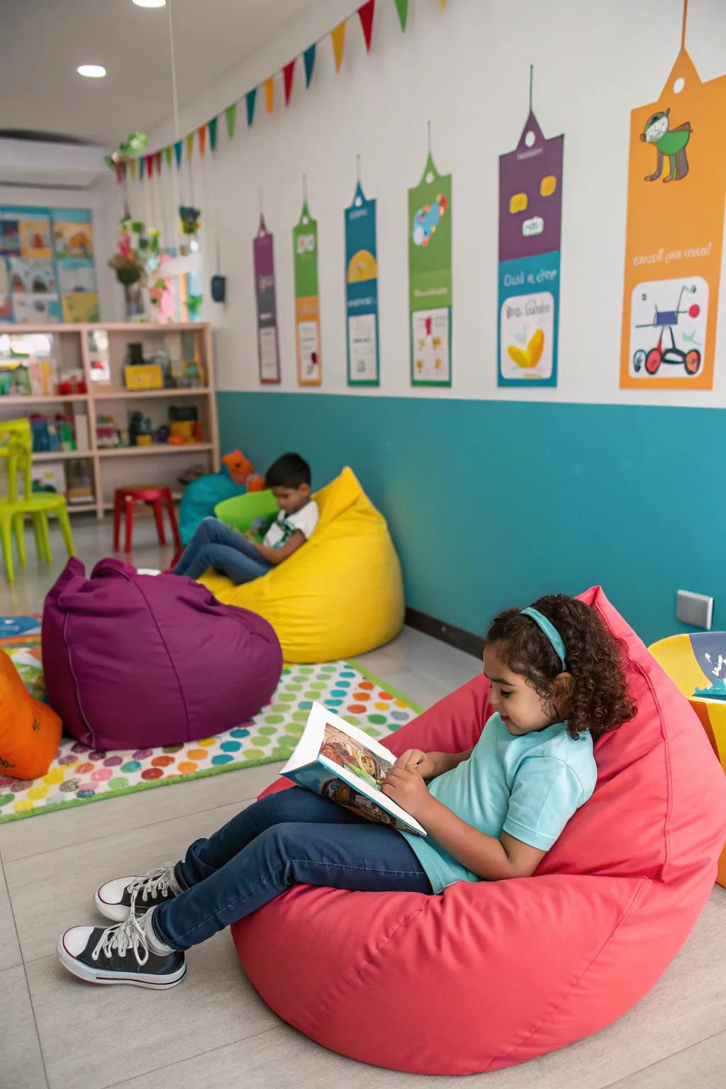 Inviting cushions cultivate a relaxed setting for preschoolers.