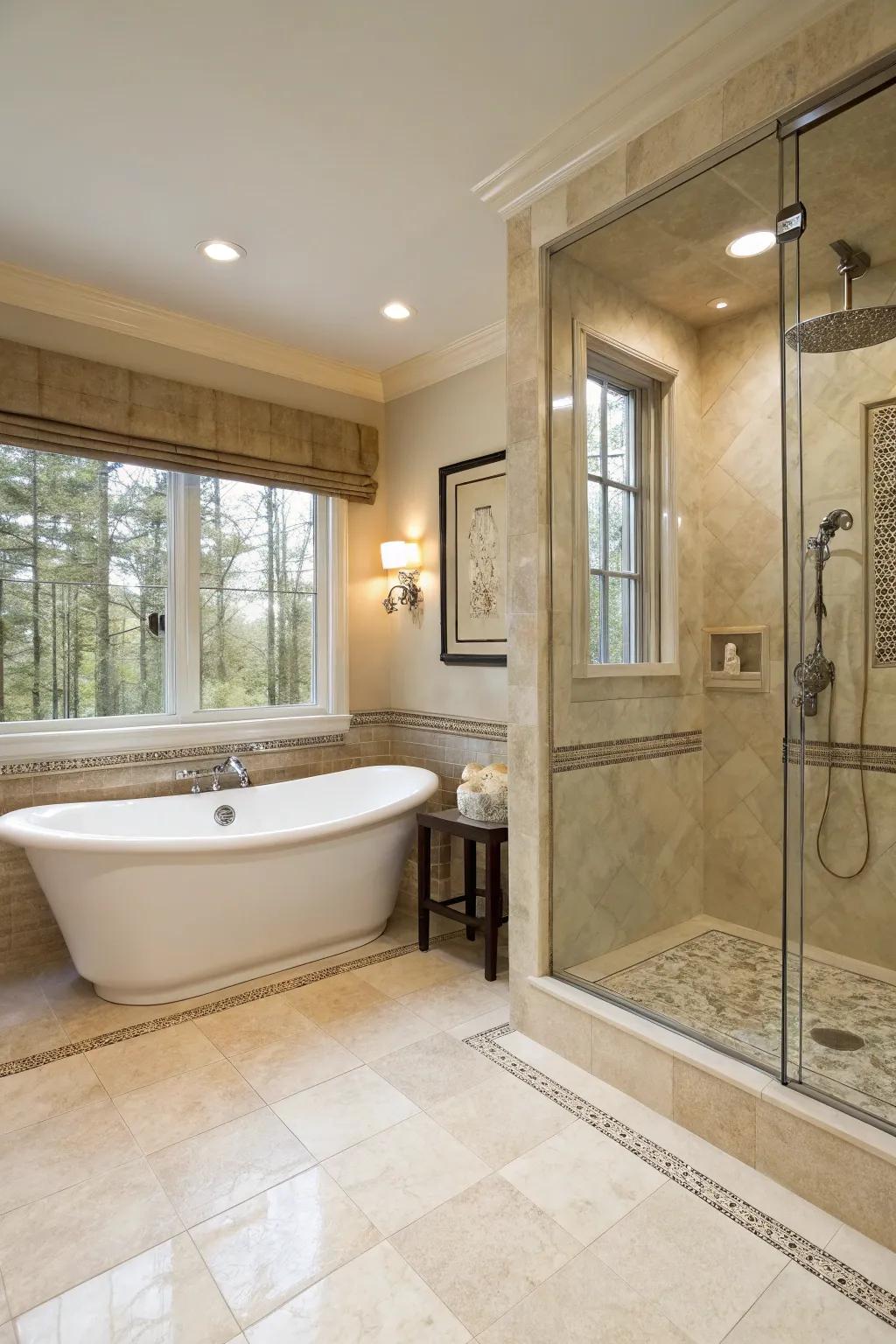 Use crema marfil to make your bathroom feel like a spa.