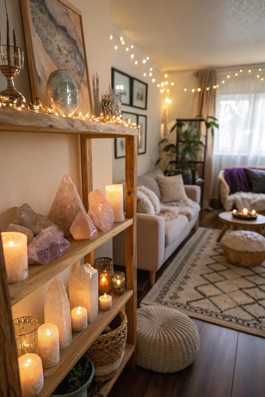 A gemstone display can become your room's highlight, infusing charm and uplifting vibes.