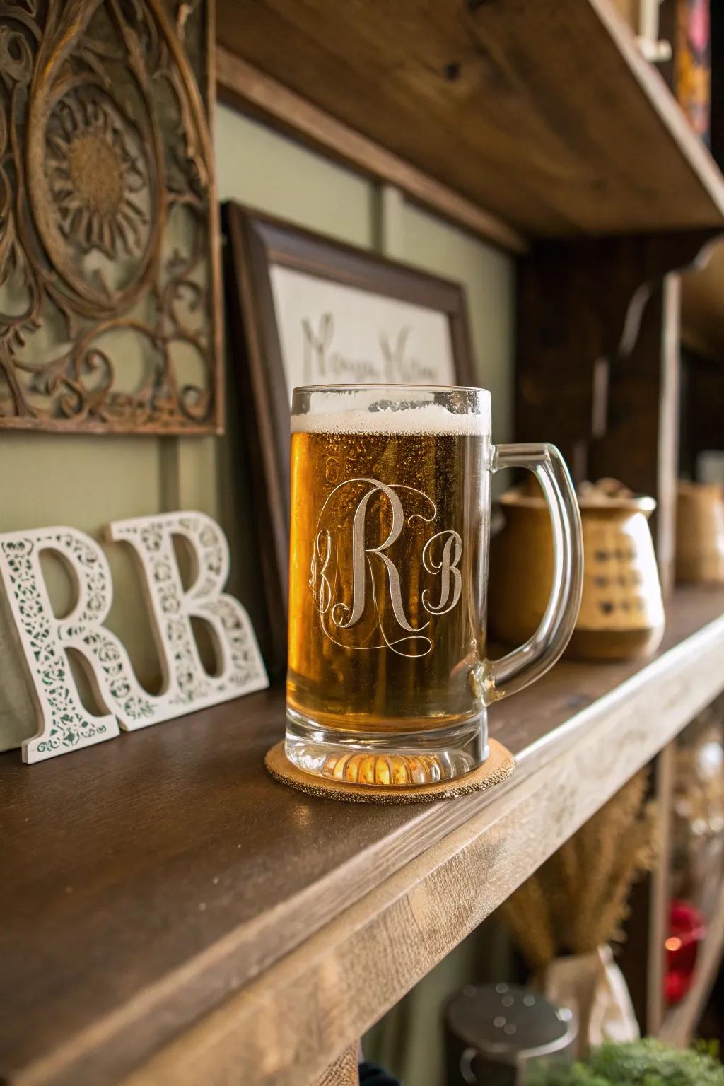 Monogrammed beer mugs add a touch of class to any event.