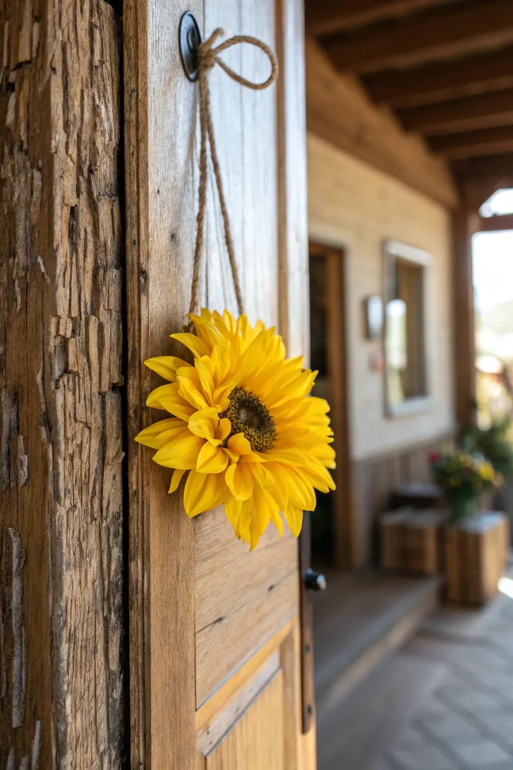 A delightful sunflower door feature, radiating warmth and joy.