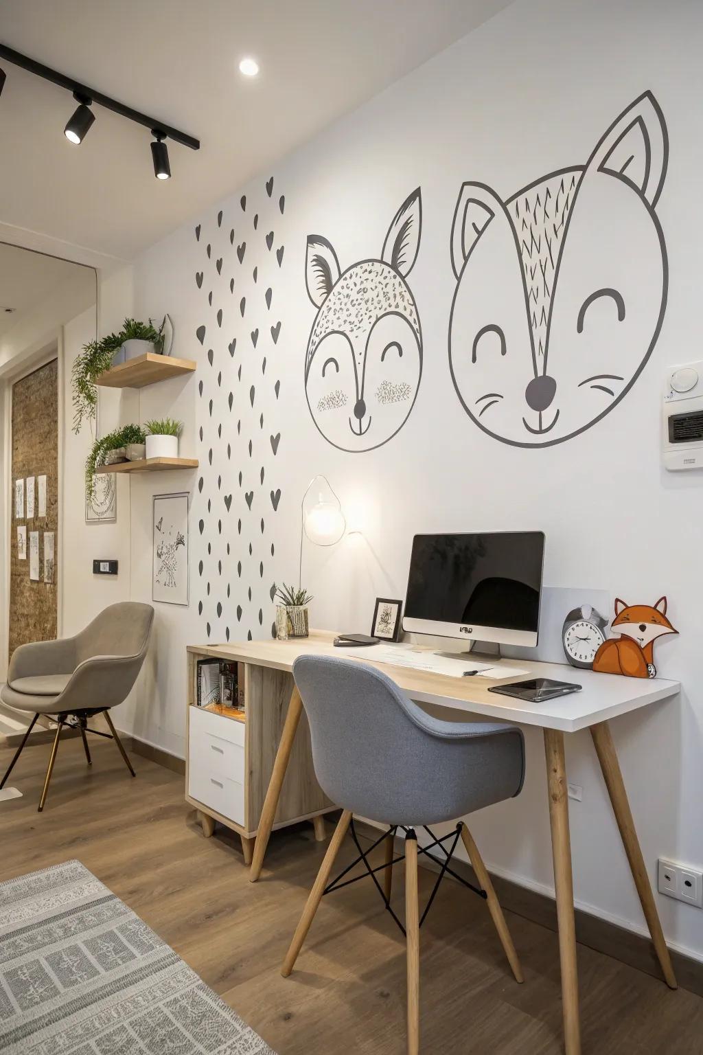 Simple animal faces injecting charm into a home office.