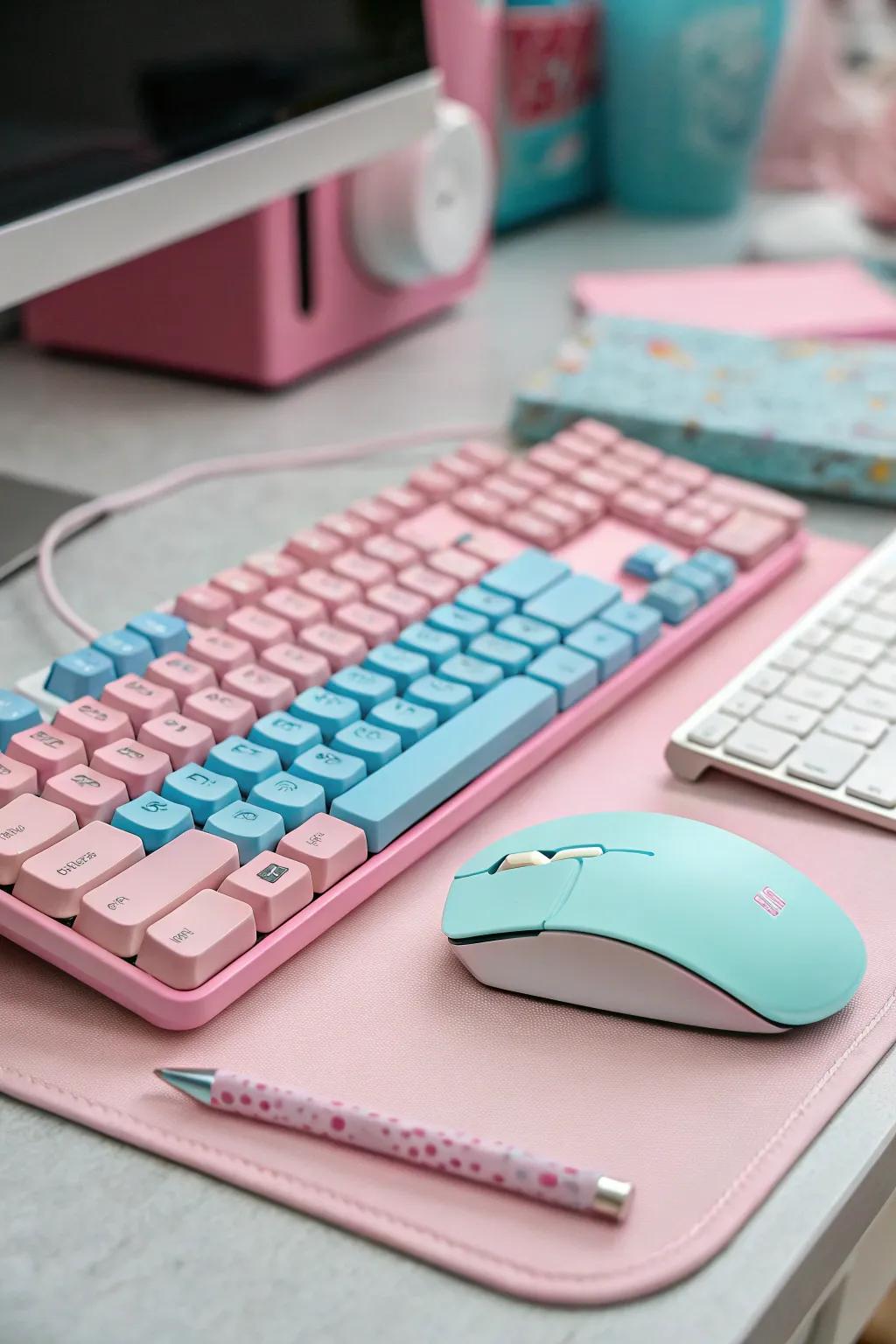 A pastel PC setup radiating charm and serenity.