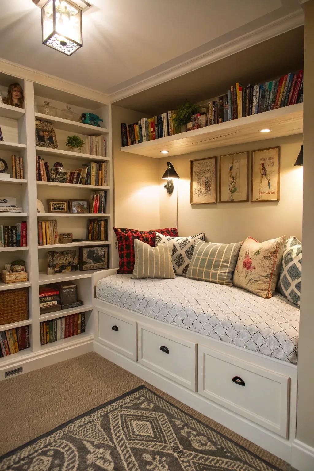 Get the most out of your area with a daybed that features built-in shelving and storage.