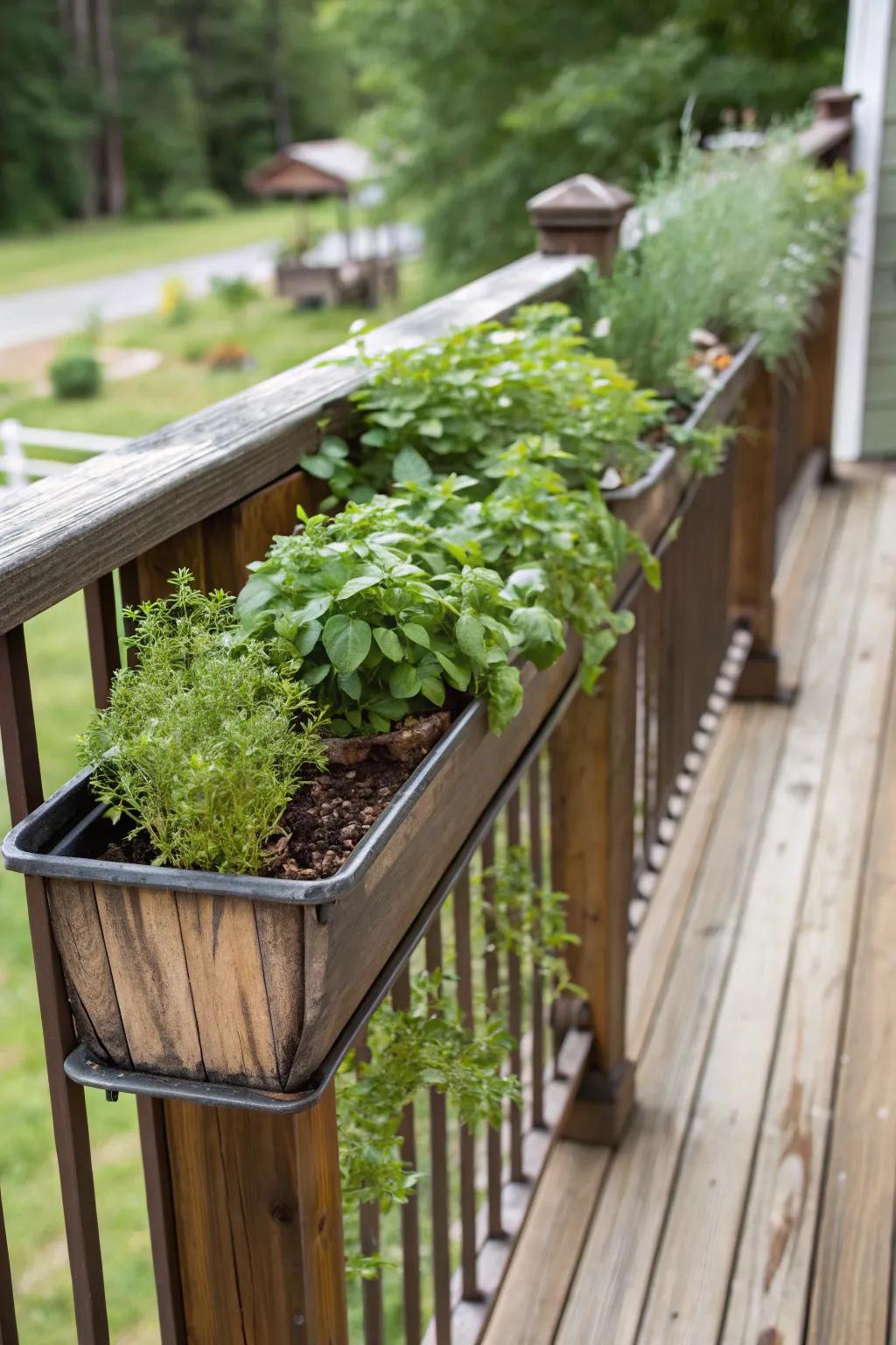 Make the most of your deck area with fashionable rail planters.