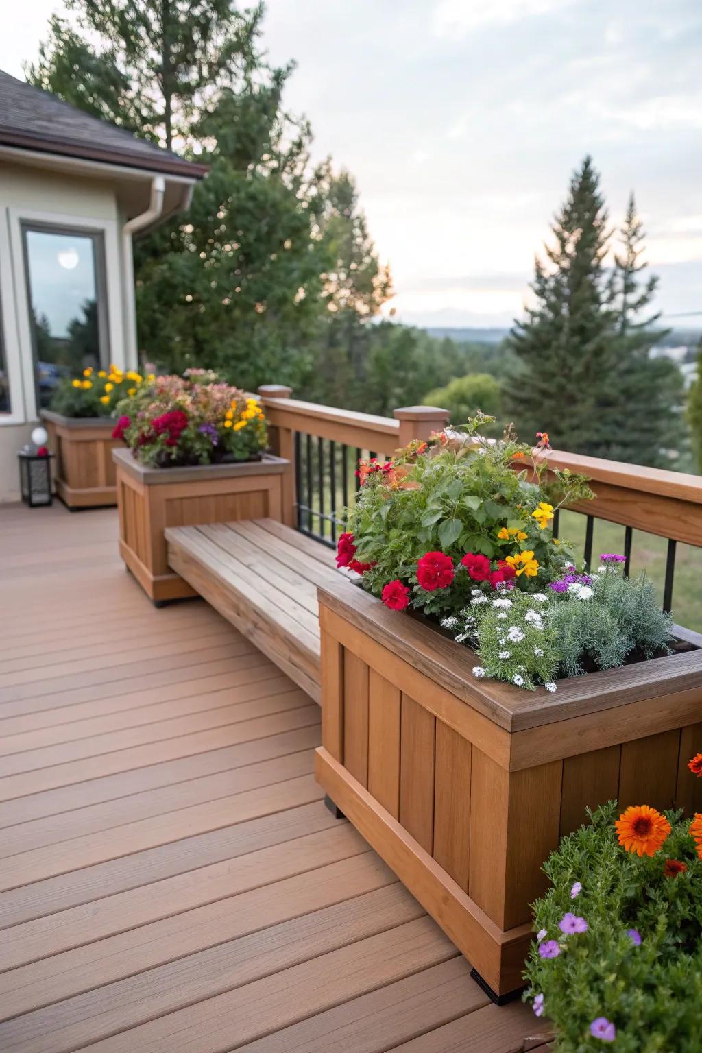 An ingenious use of corner area with a seating and planters.