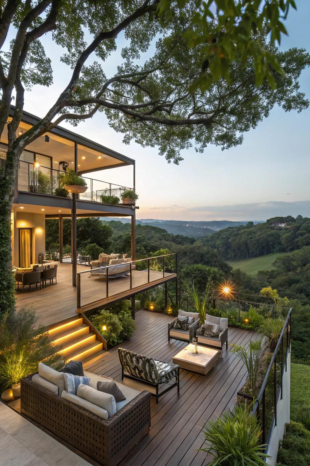 Decks with multiple tiers offer increased dimension and usefulness to your outdoor setting.
