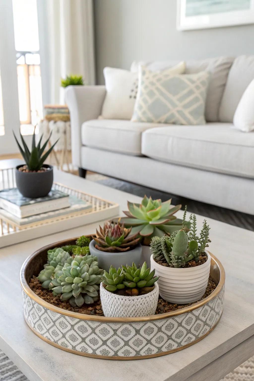 Bringing the garden inside with a succulent-filled platter.