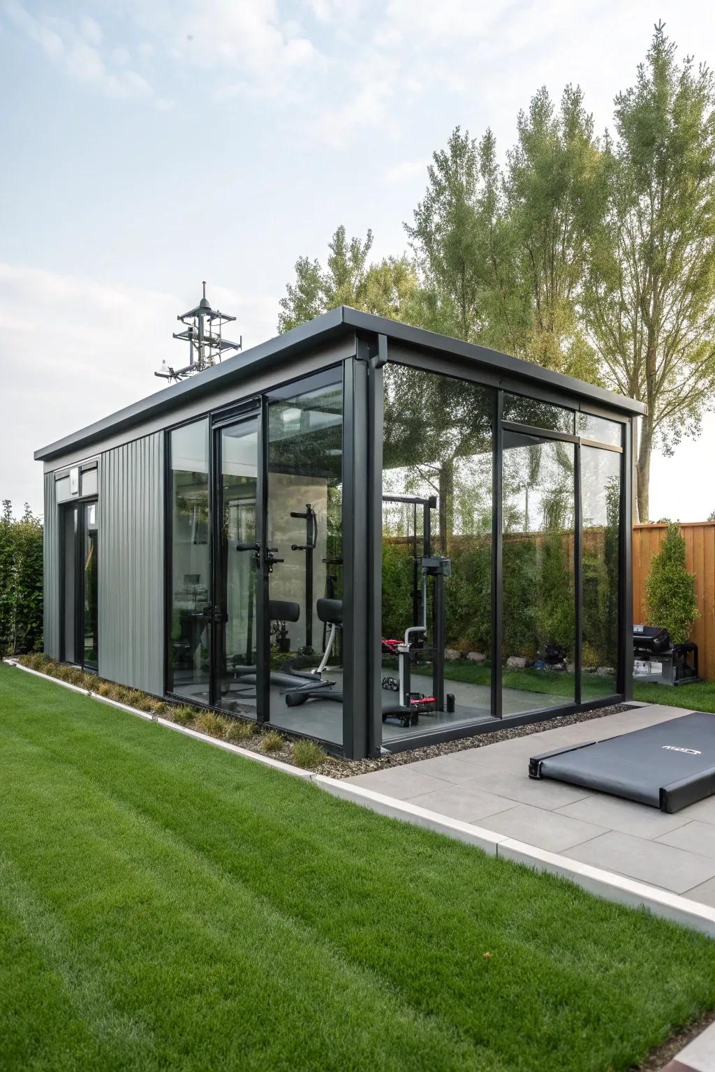 A sophisticated, standalone gym providing a private and dedicated exercise environment.
