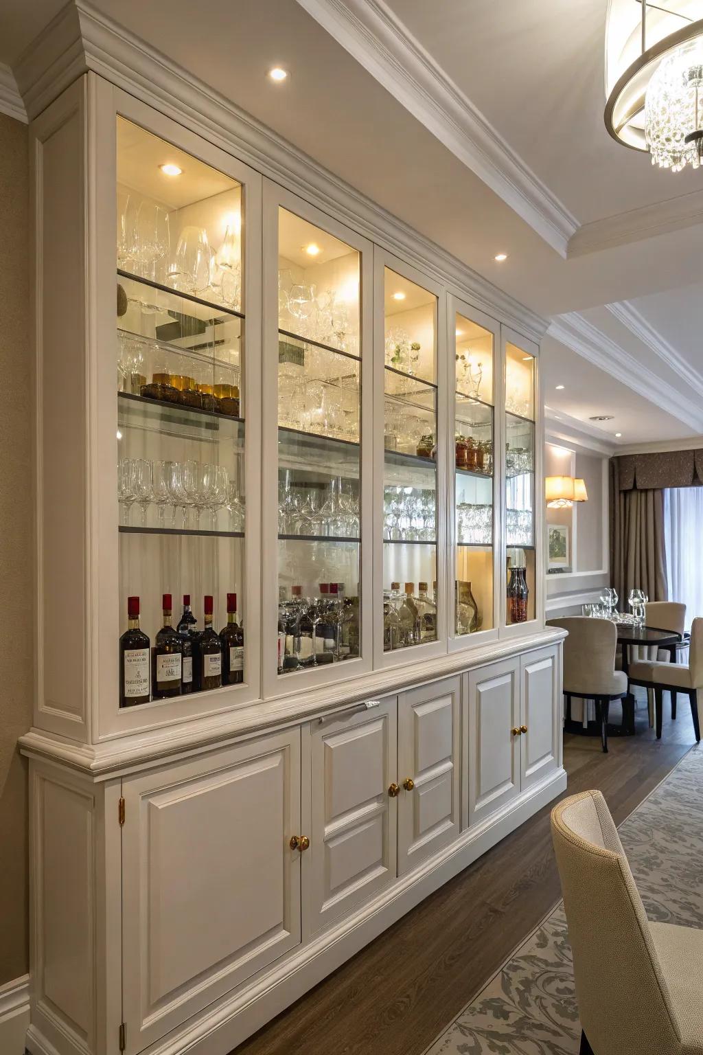 Built-in cabinets seamlessly complement your dining space.