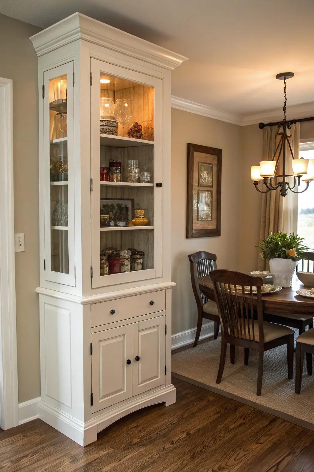Make the most of vertical space with a high corner cabinet.