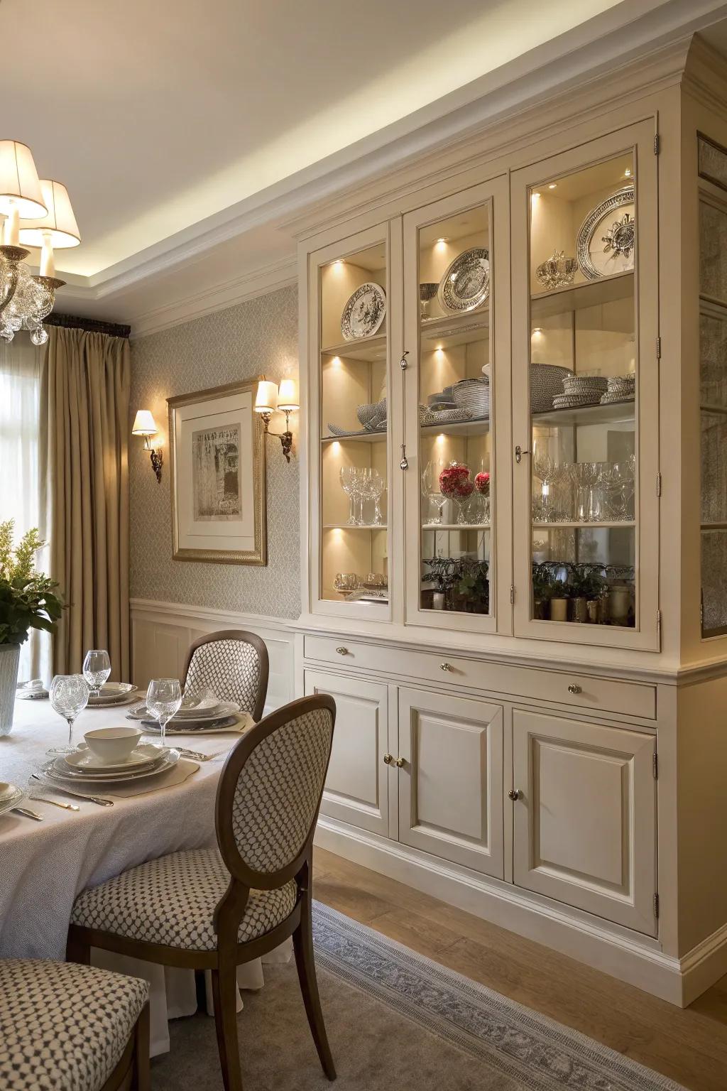 Integrated storage solutions provide both storage and style, seamlessly integrating into your dining room's design.