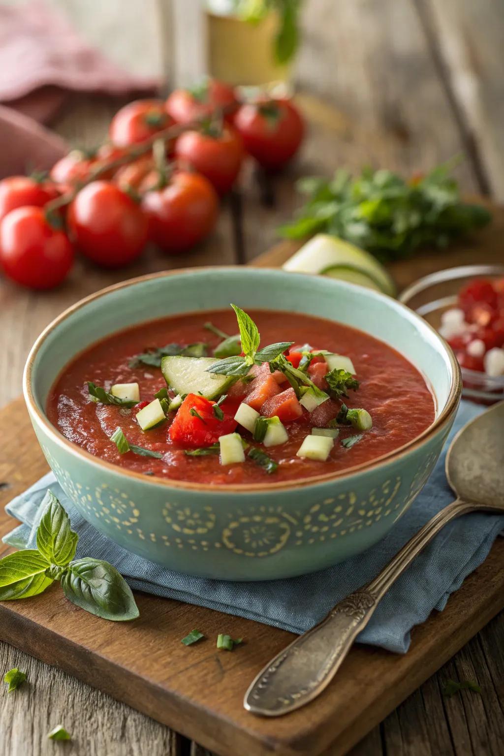 Stay cool with a bowl of refreshing gazpacho, a quintessential summer treat.