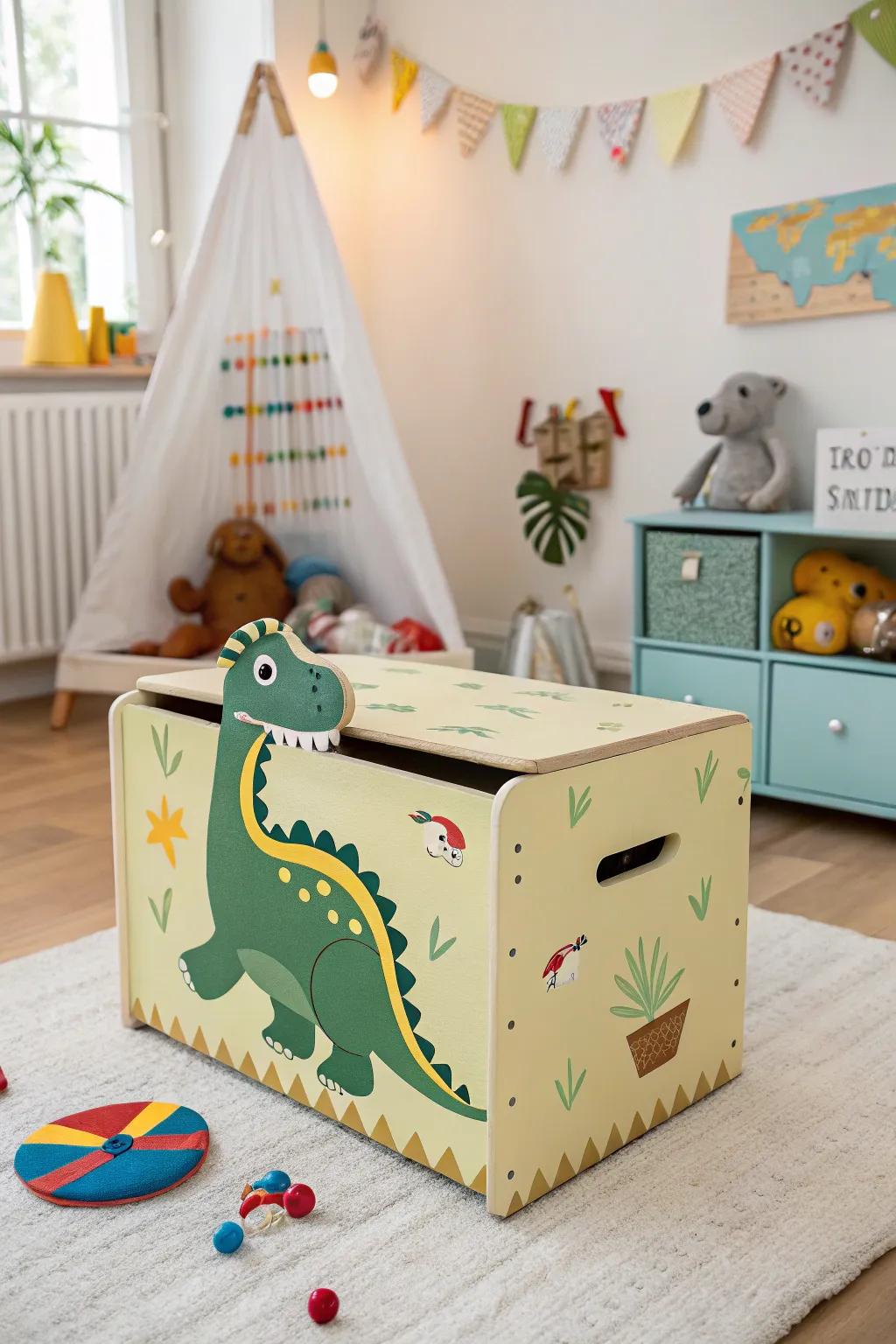 A playful lizard-shaped toy chest perfect for storing toys.