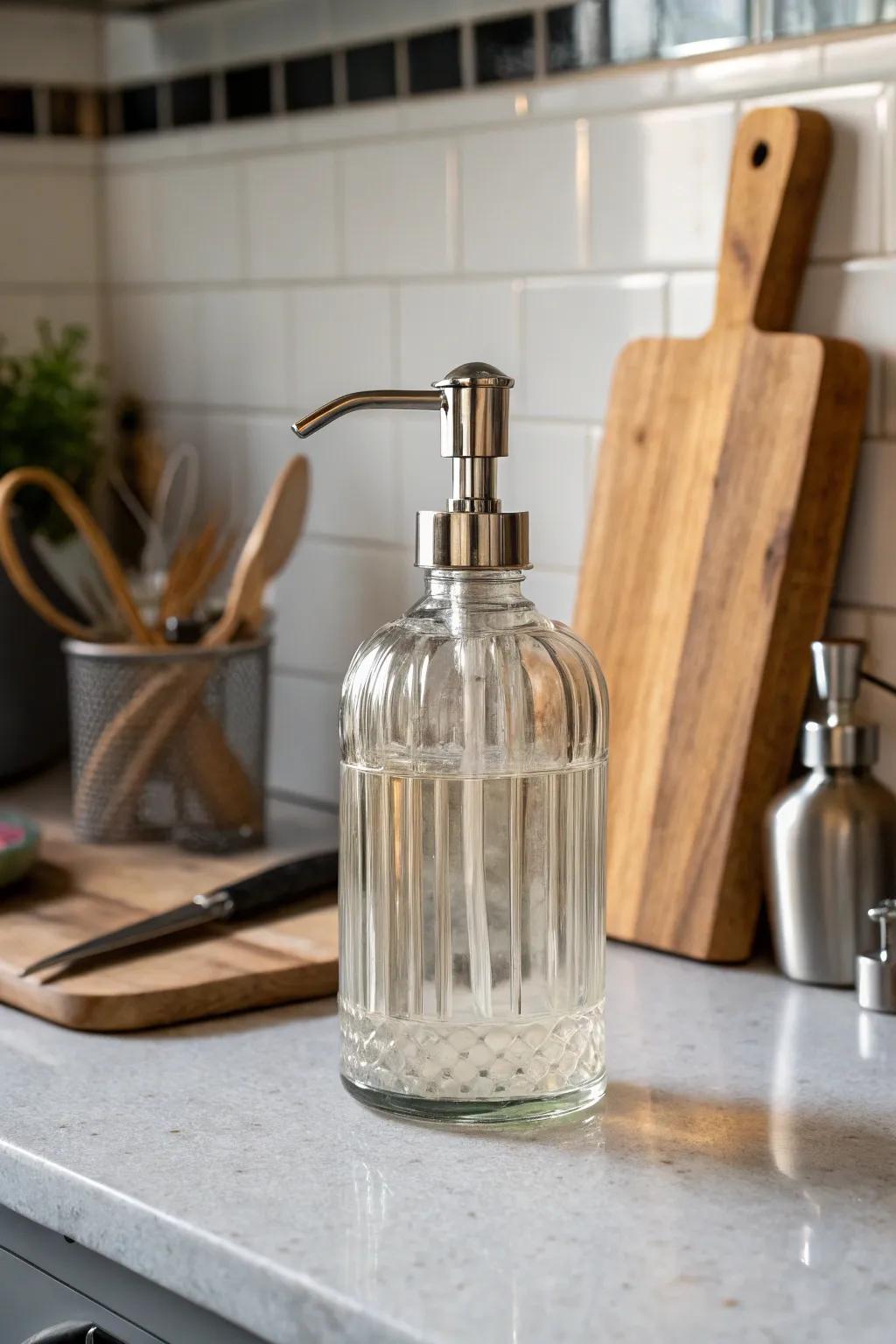 Introduce a hint of refinement with a see-through glass handwash potion applicator.