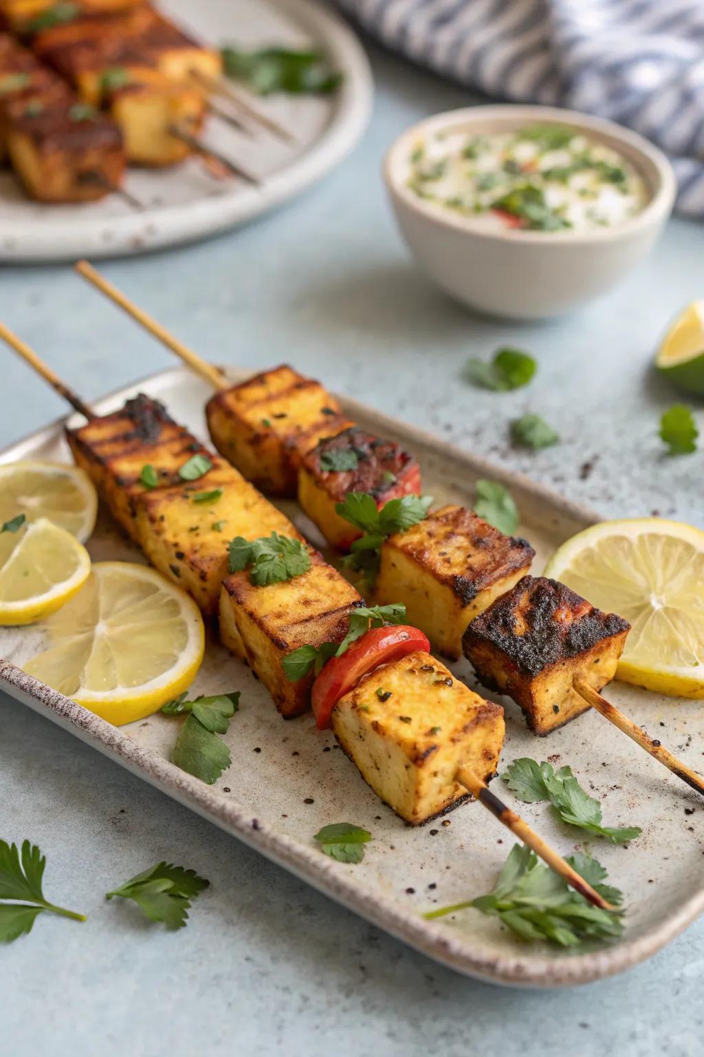 Delectable grilled cottage cheese tikka on rods, the quintessential opening to any Diwali gathering.