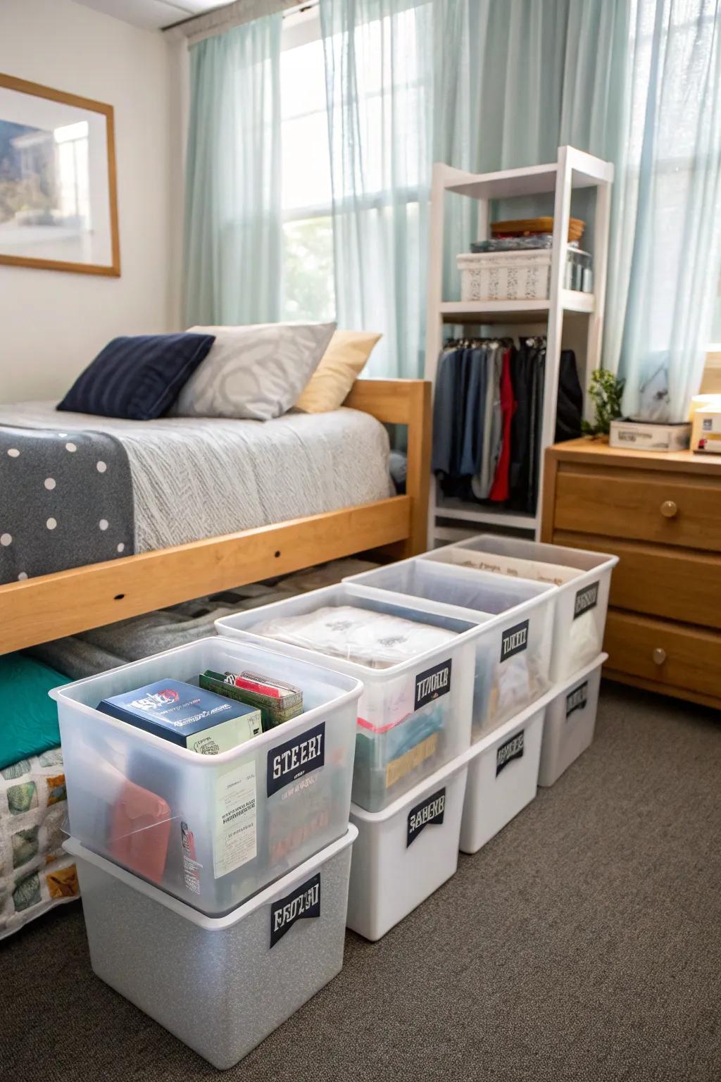 Get the most out of your dorm space with effective under-bed storage.