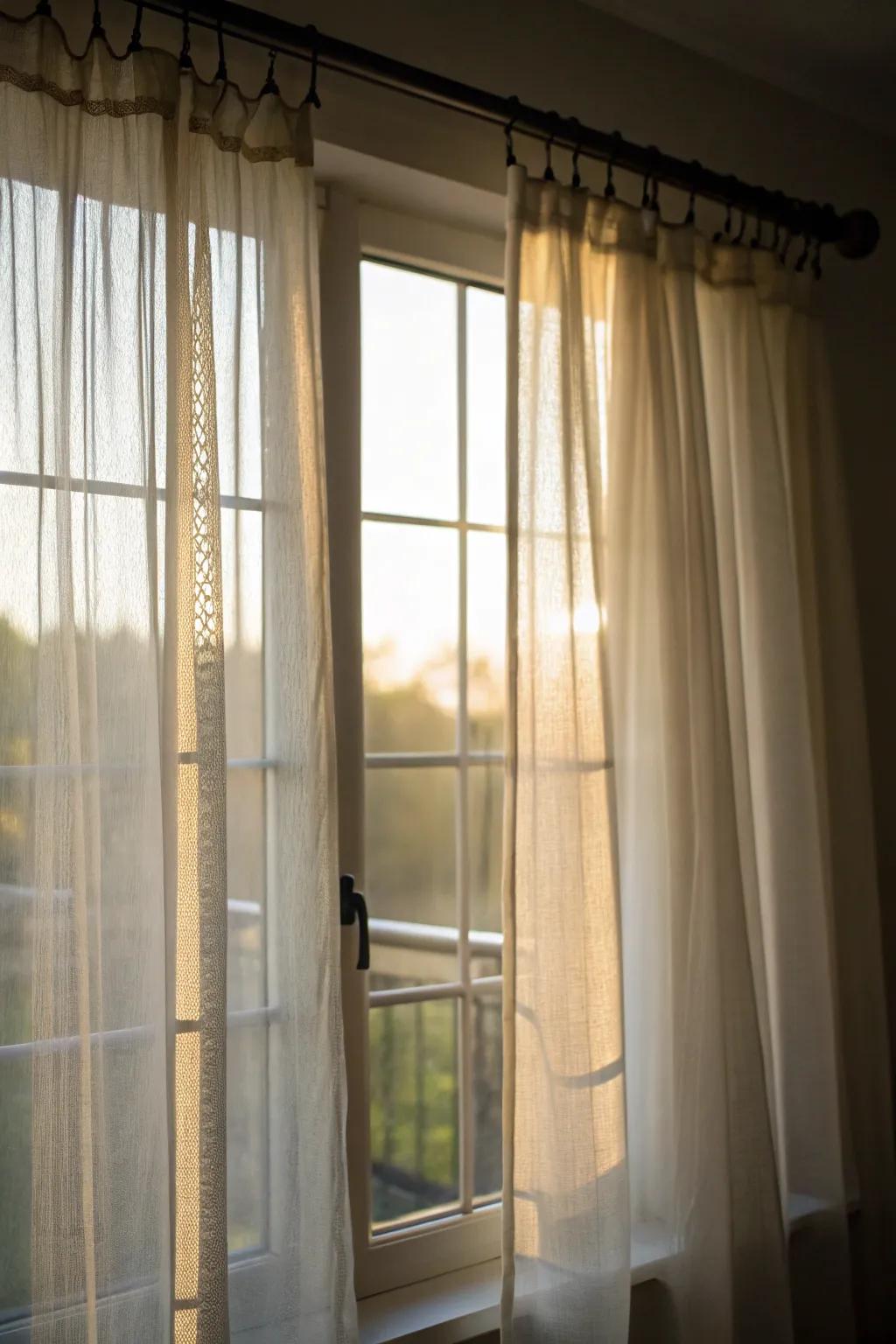 Transparent and solid fabrics elegantly balance light and privacy.