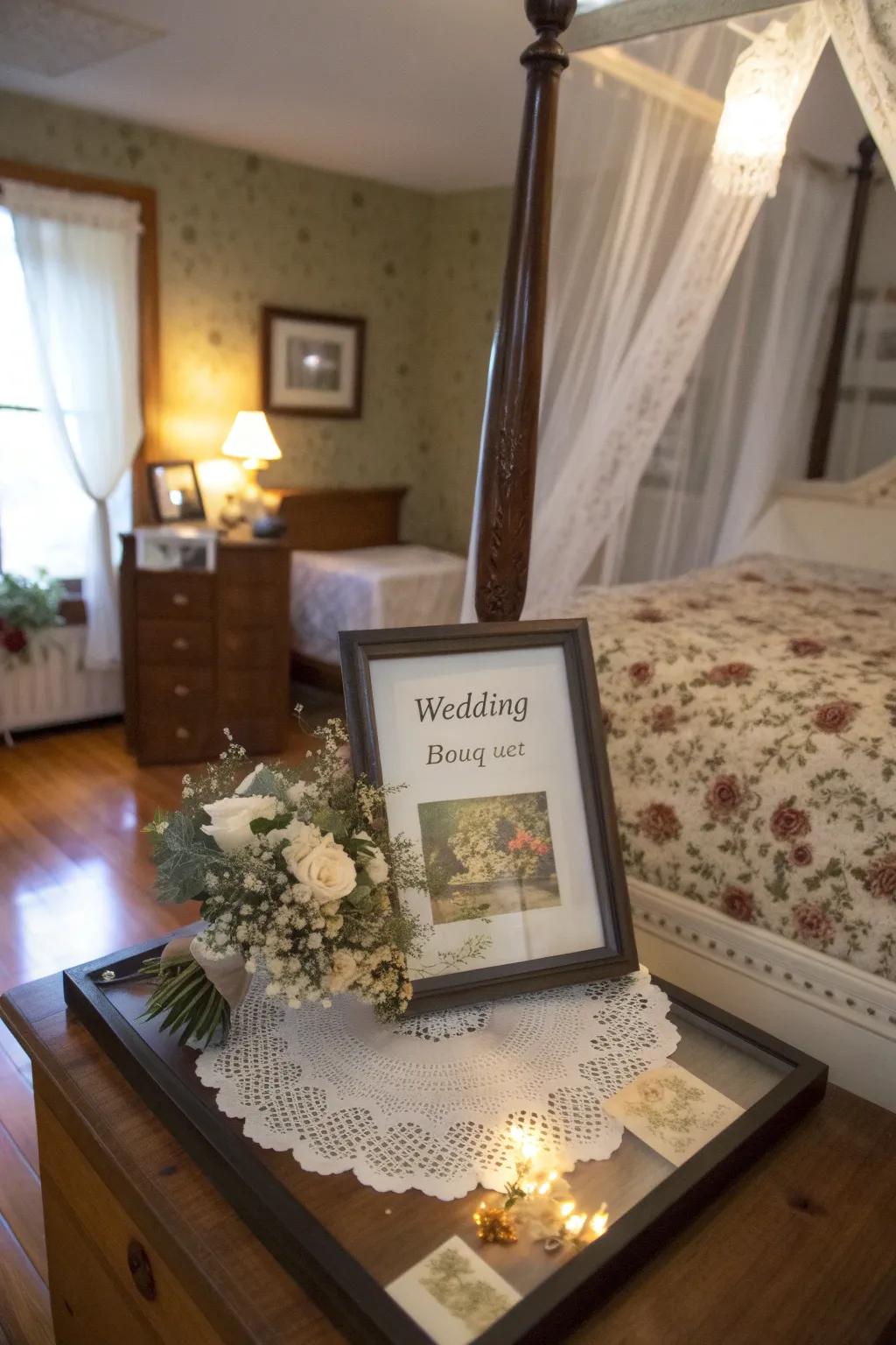 Transform your wedding bouquet into a lasting memento using a memory box.