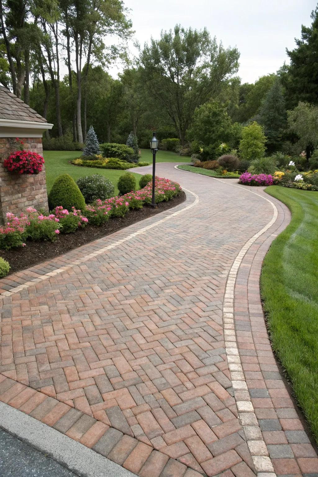 A classic herringbone pattern provides a timeless, elegant touch.