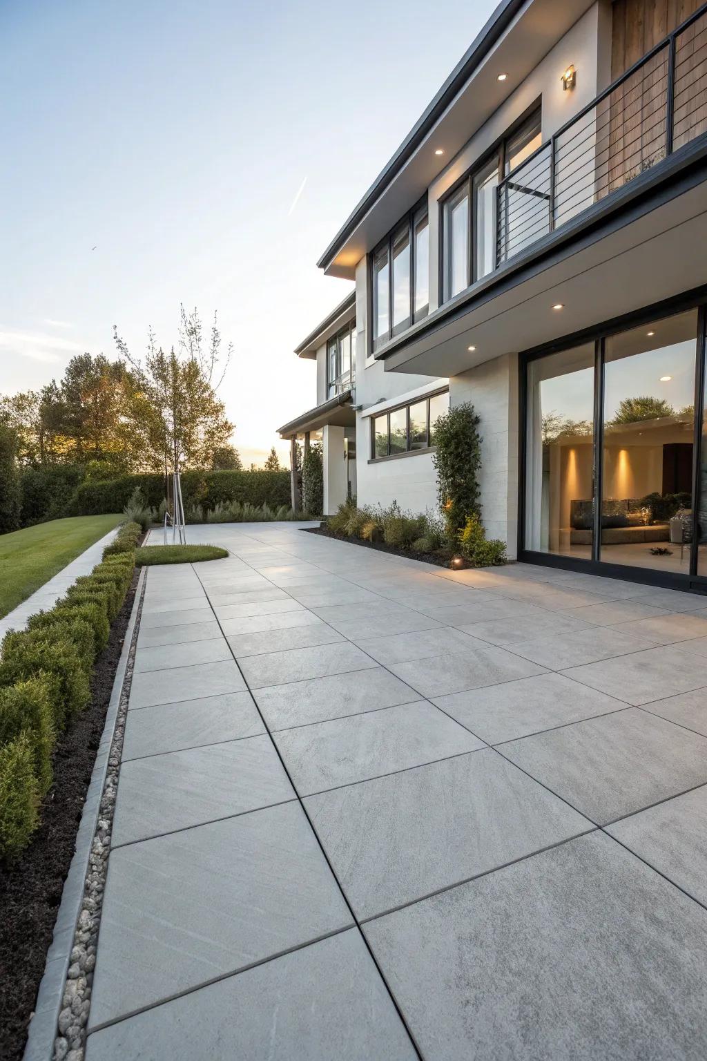 Embrace modern minimalism using expansive tiles.