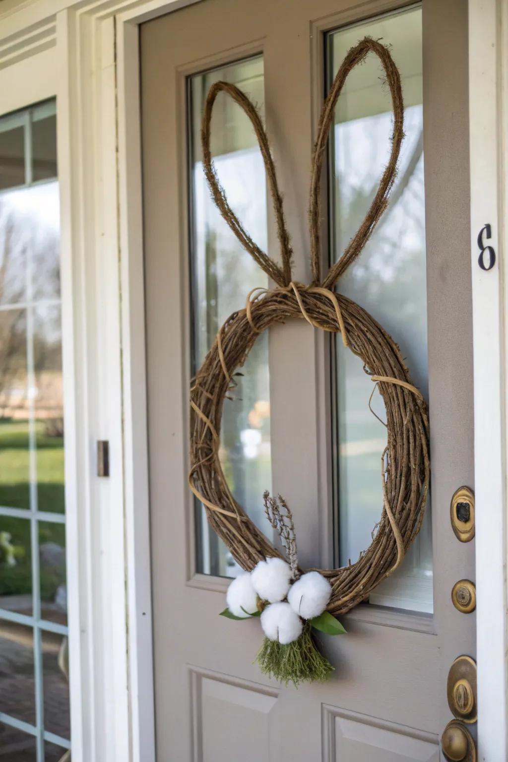 An enchanting rabbit-shaped adornment infuses Easter happiness at your doorstep.