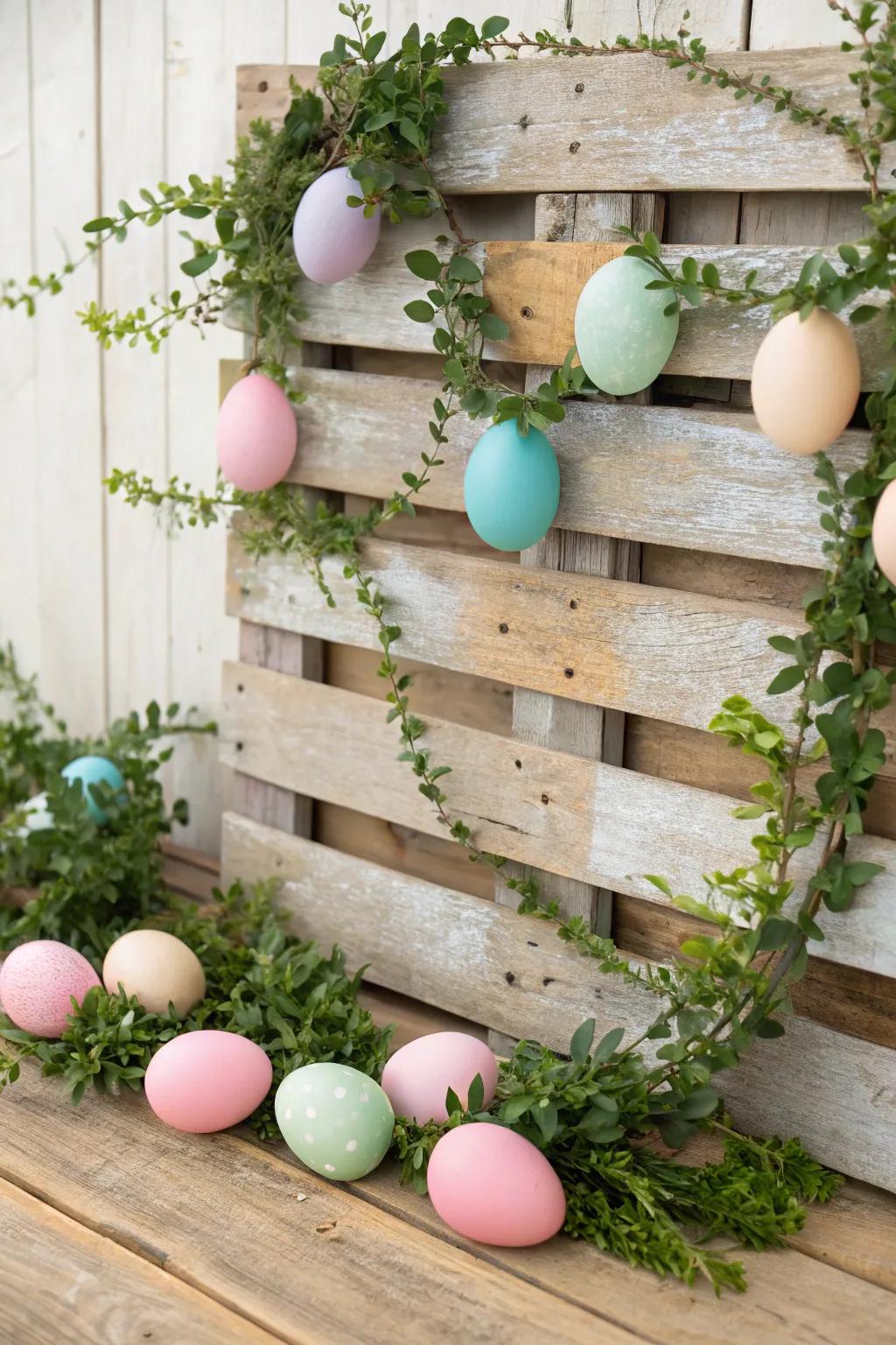 Weathered wooden planks embellished with Easter ornaments deliver an endearing picture backdrop.