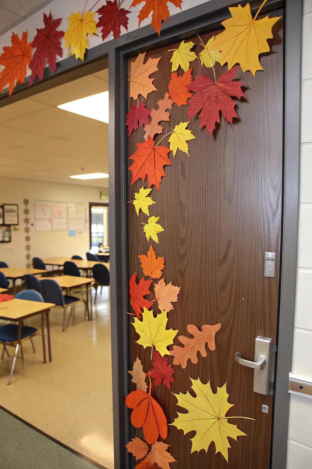 A cascade of autumn leaves brings the season to your classroom.