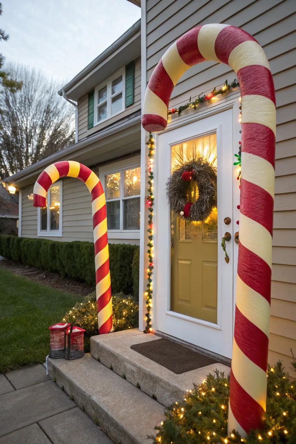 Buoyant tubes morphed into sugar sticks create an enchanting door border.
